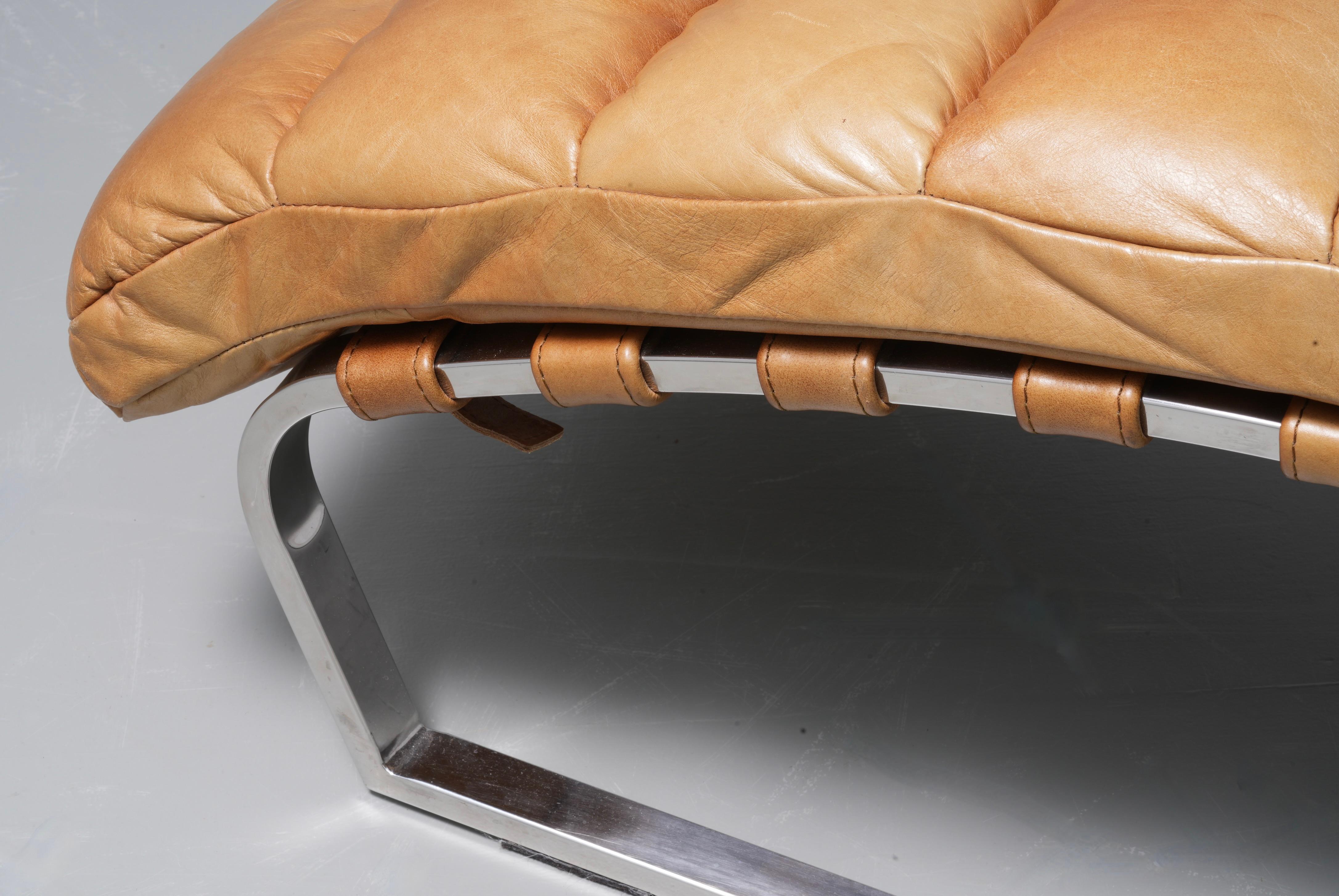 Curved Daybed in Cognac Leather and Chrome, Germany, 1980's 1