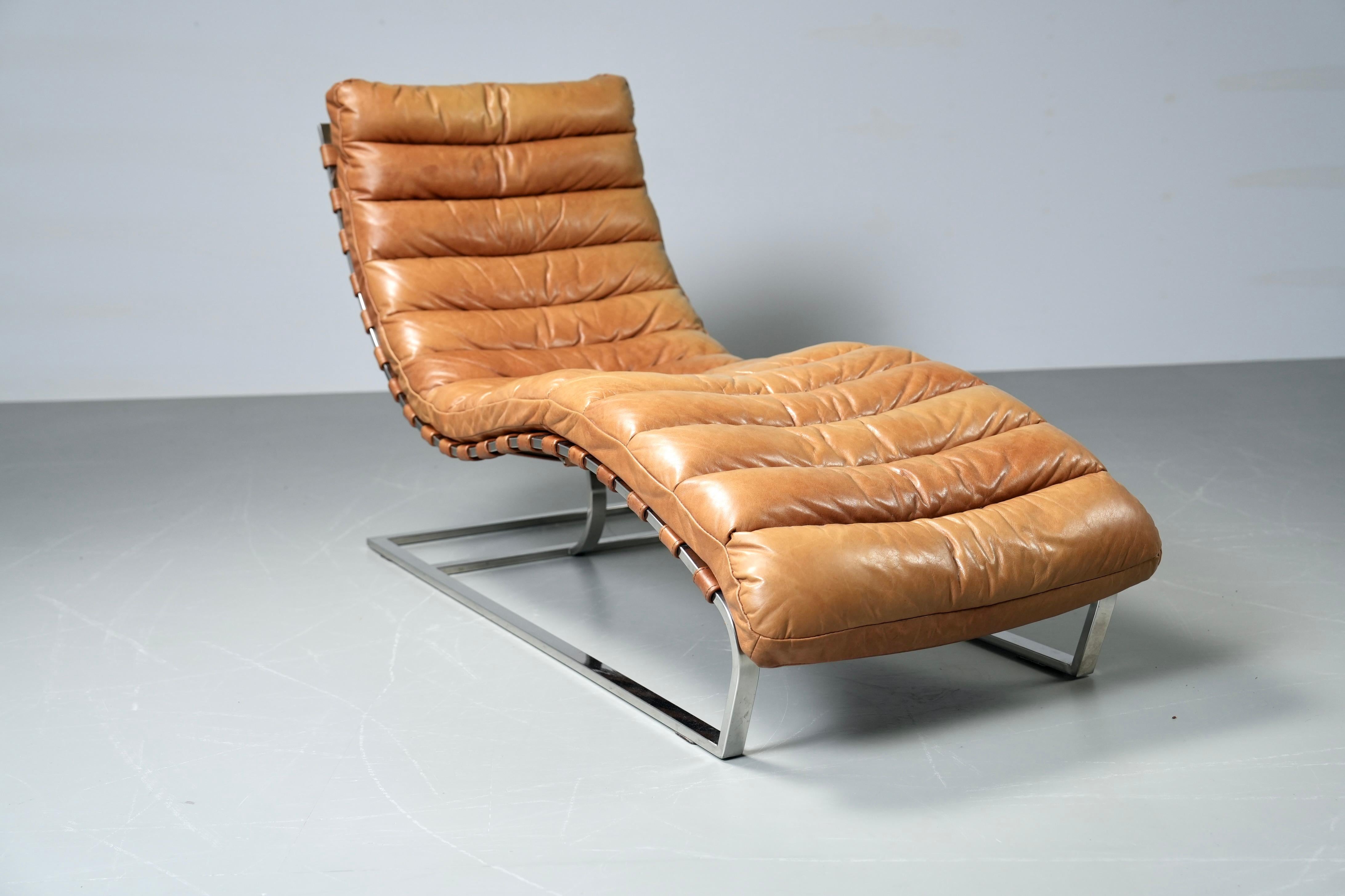 Curved Daybed in Cognac Leather and Chrome, Germany, 1980's 3