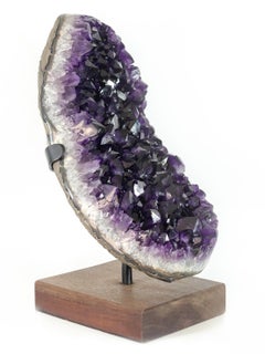 Curved Deep Purple Amethyst Crystal Sculpture Decoration on Wooden Stand