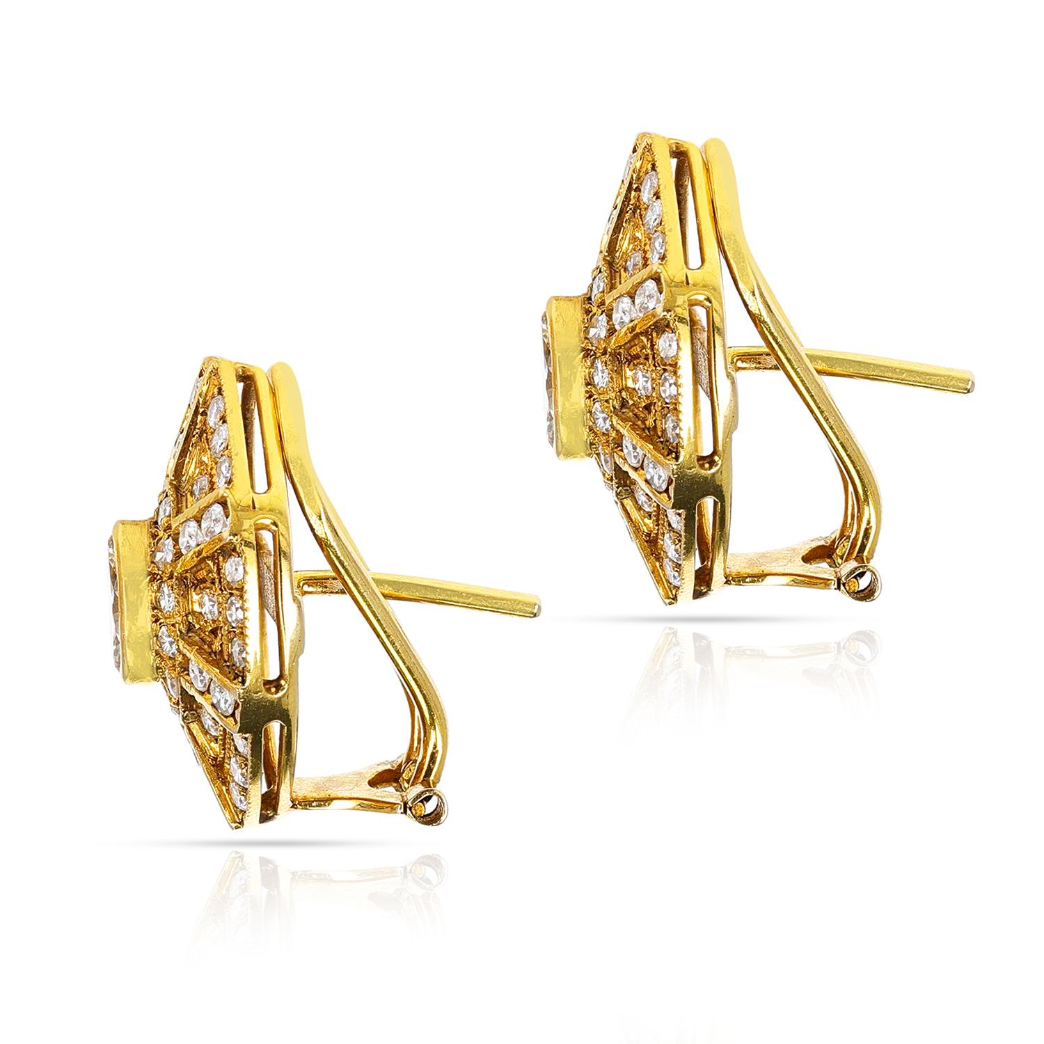 Marquise Cut Curved Diamond and Yellow Gold Earrings, 18 Karat, Part of Earring Set