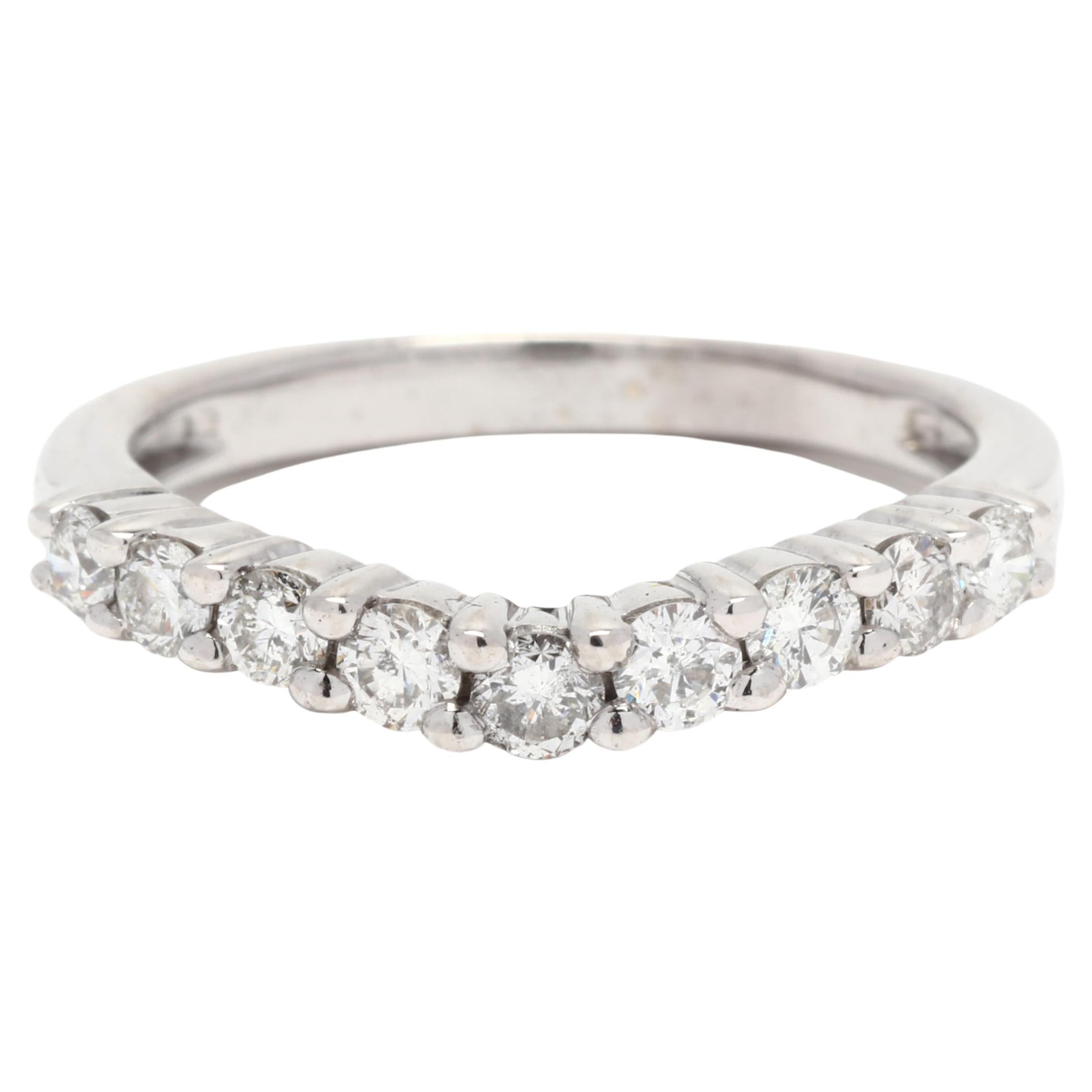 Curved Diamond Band, 14K White Gold, Ring Stackable Diamond