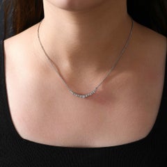 Curved Diamond Bar Necklace in 18K White Gold Minimalist Diamond Necklace