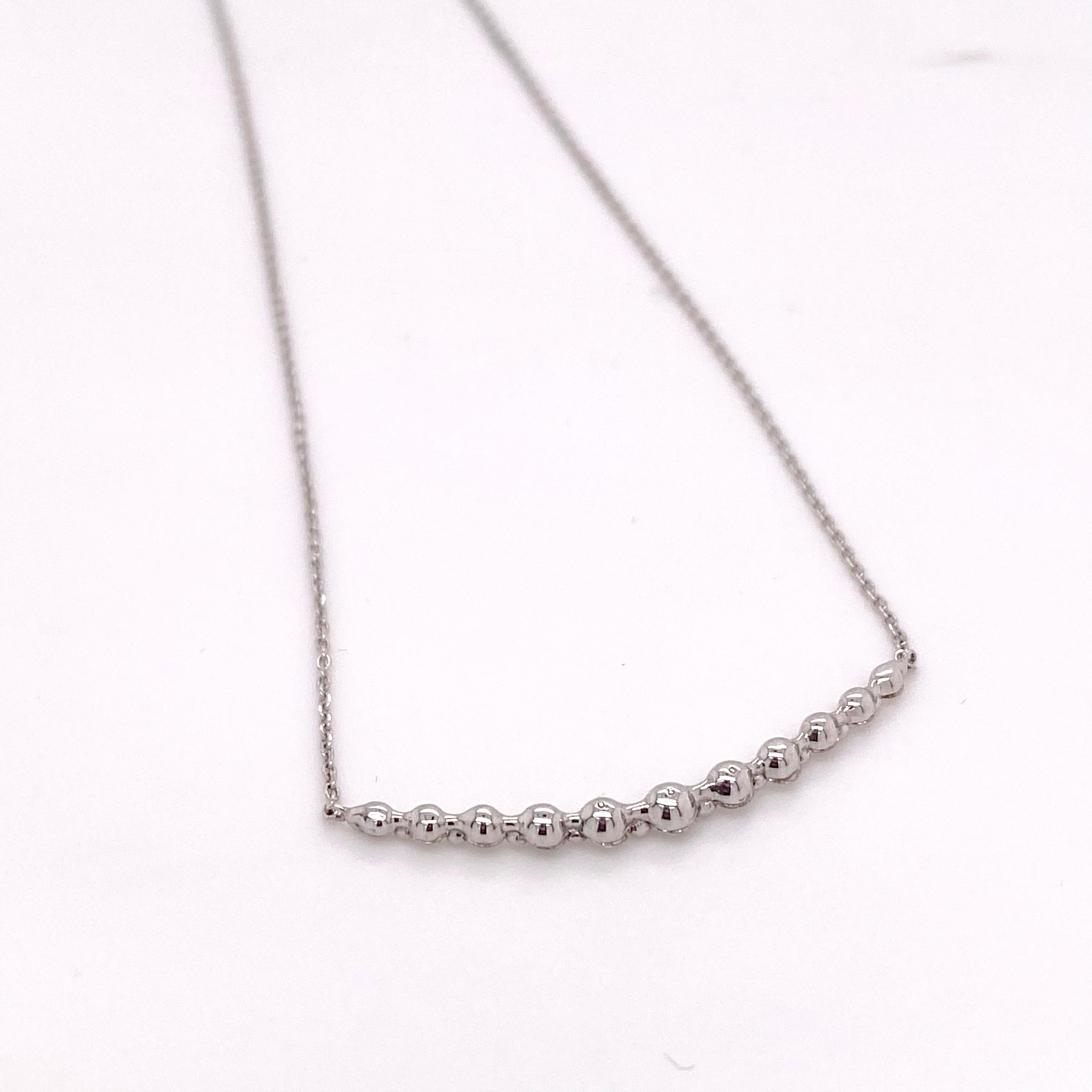 Round Cut Curved Diamond Bar Necklace, White Gold, Smile Diamond Pendant Eleven Diamonds For Sale