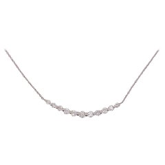 Curved Diamond Bar Necklace, White Gold, Smile Diamond Pendant Eleven Diamonds