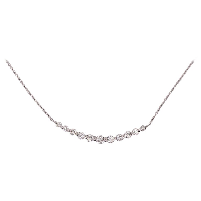 Curved Diamond Bar Necklace, White Gold, Smile Diamond Pendant Eleven