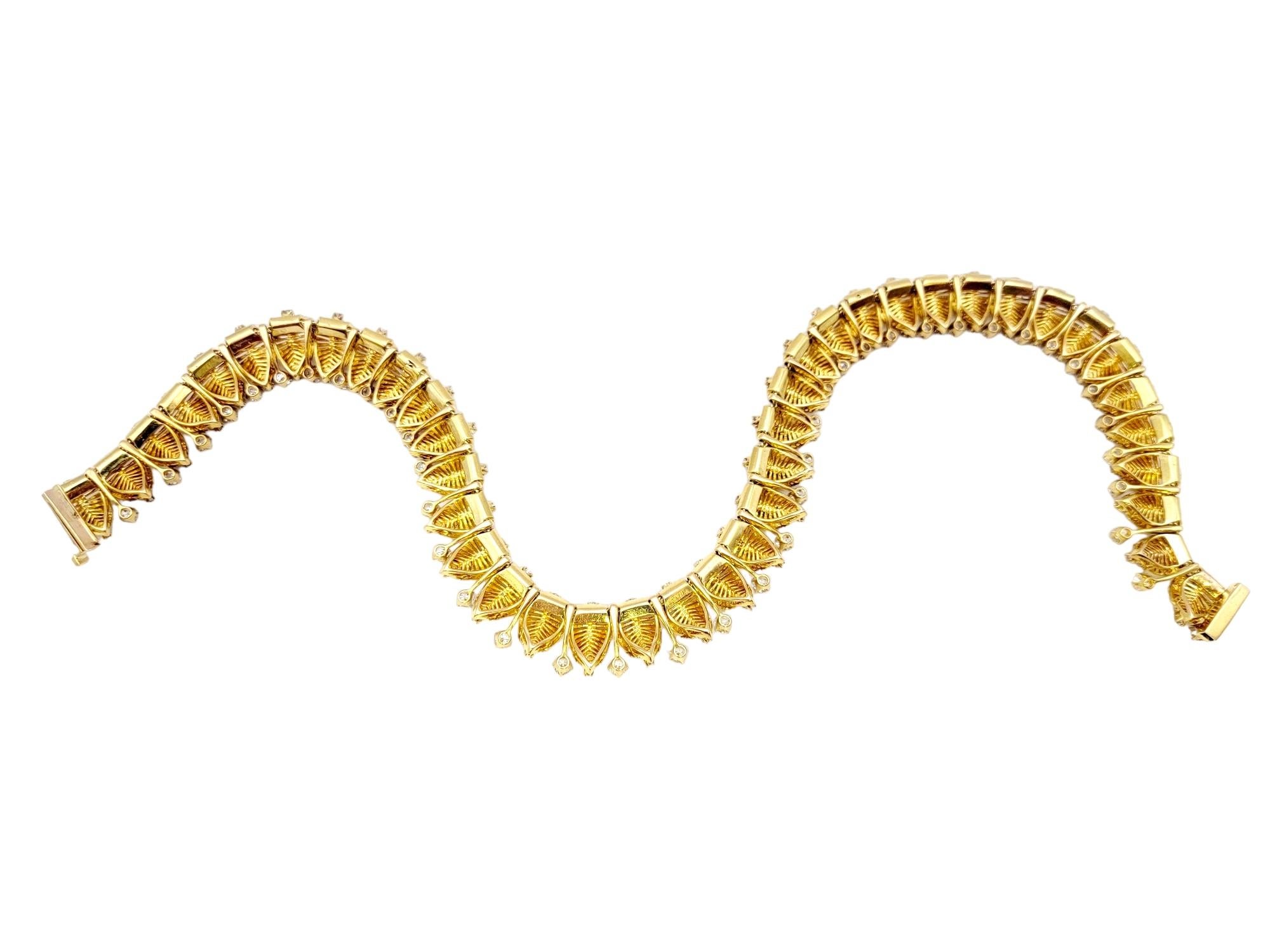 Curved Diamond Leaf and Bar Strand Articulated Necklace in 18 Karat Gold 3