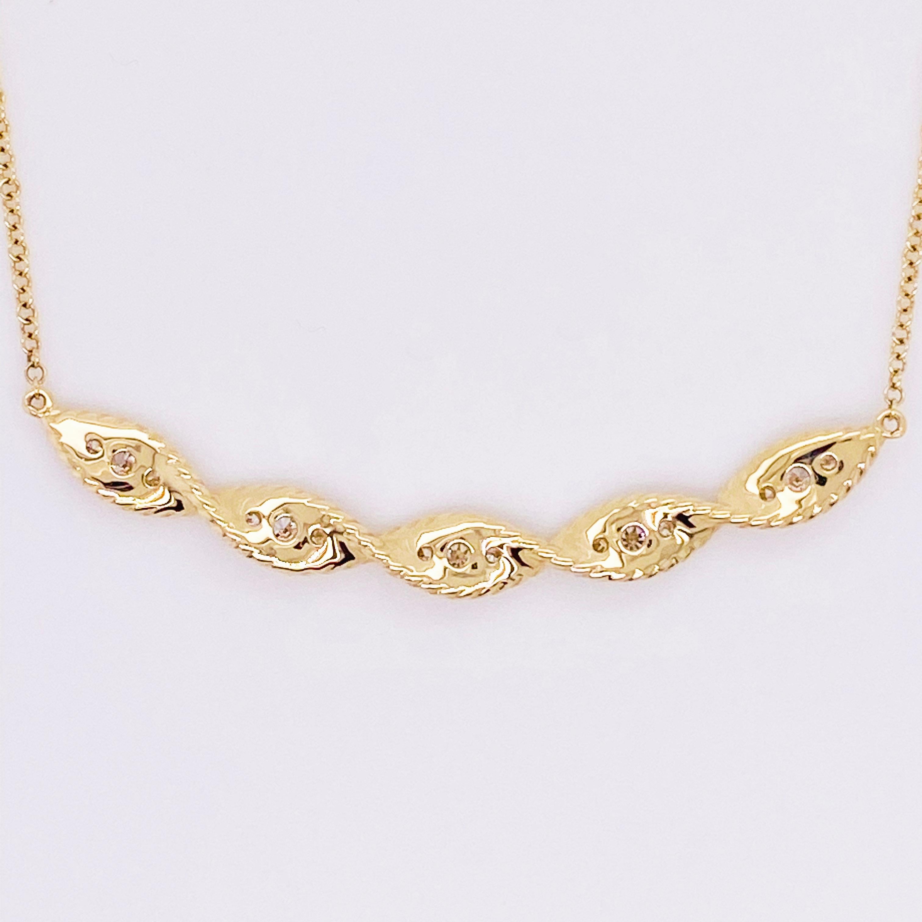 Curved Diamond Necklace, 14 Karat Gold Twisted Rope Bar, NeckMess, NK6085Y45JJ In New Condition For Sale In Austin, TX