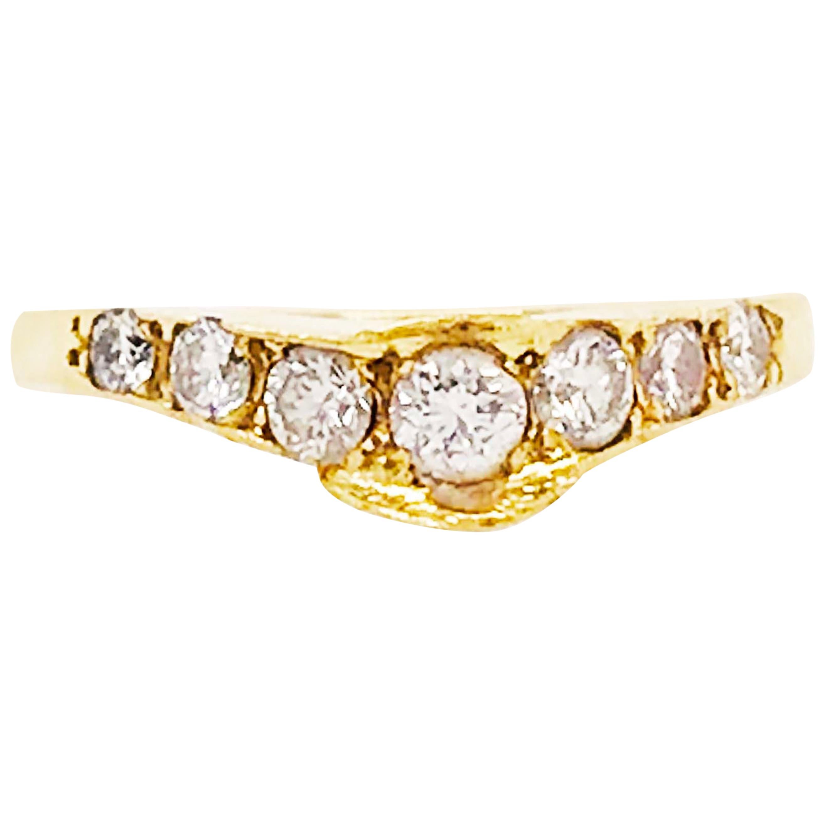 Curved Diamond Ring, 0.30 Carat Diamond, Estate Diamond Wedding Band 18K Gold