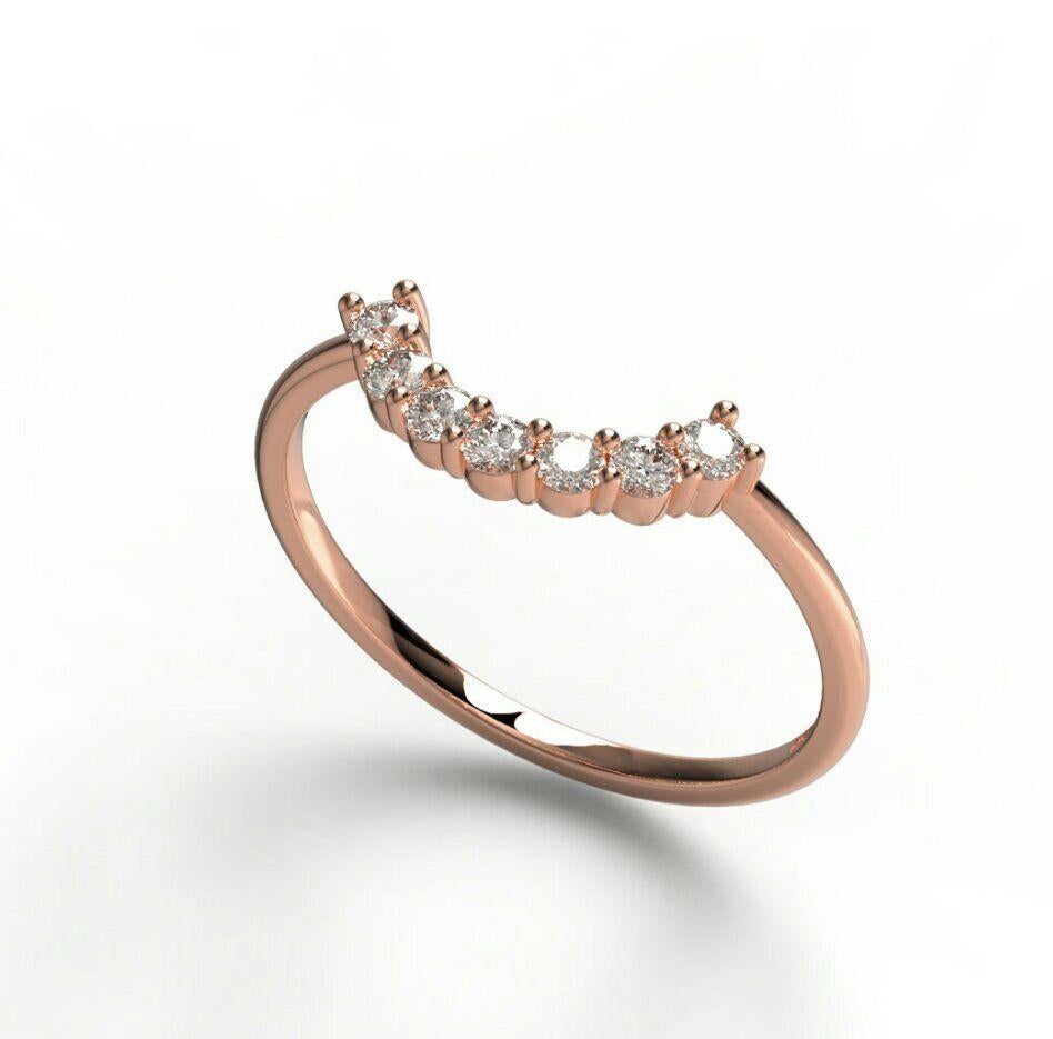 Curved Diamond Wedding Band 14K Gold Runde Diamant Stacking Ring Valentine Geschenk im Angebot 7