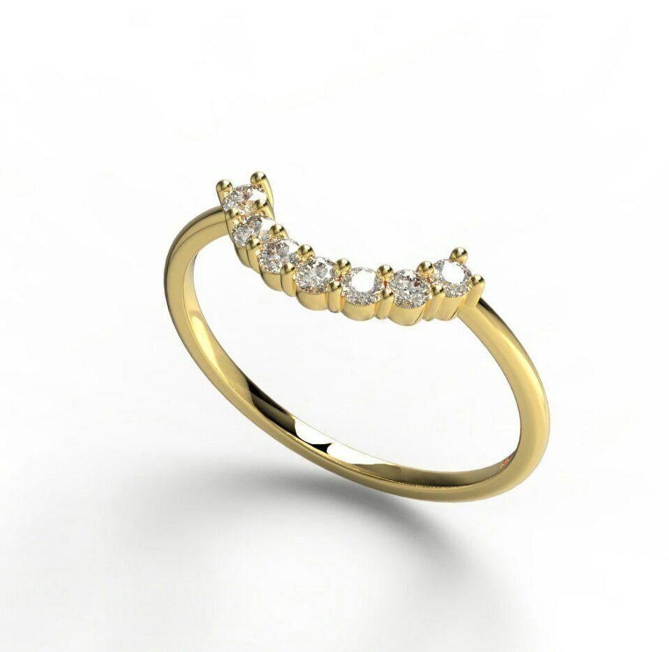 Curved Diamond Wedding Band 14K Gold Runde Diamant Stacking Ring Valentine Geschenk (Rundschliff) im Angebot