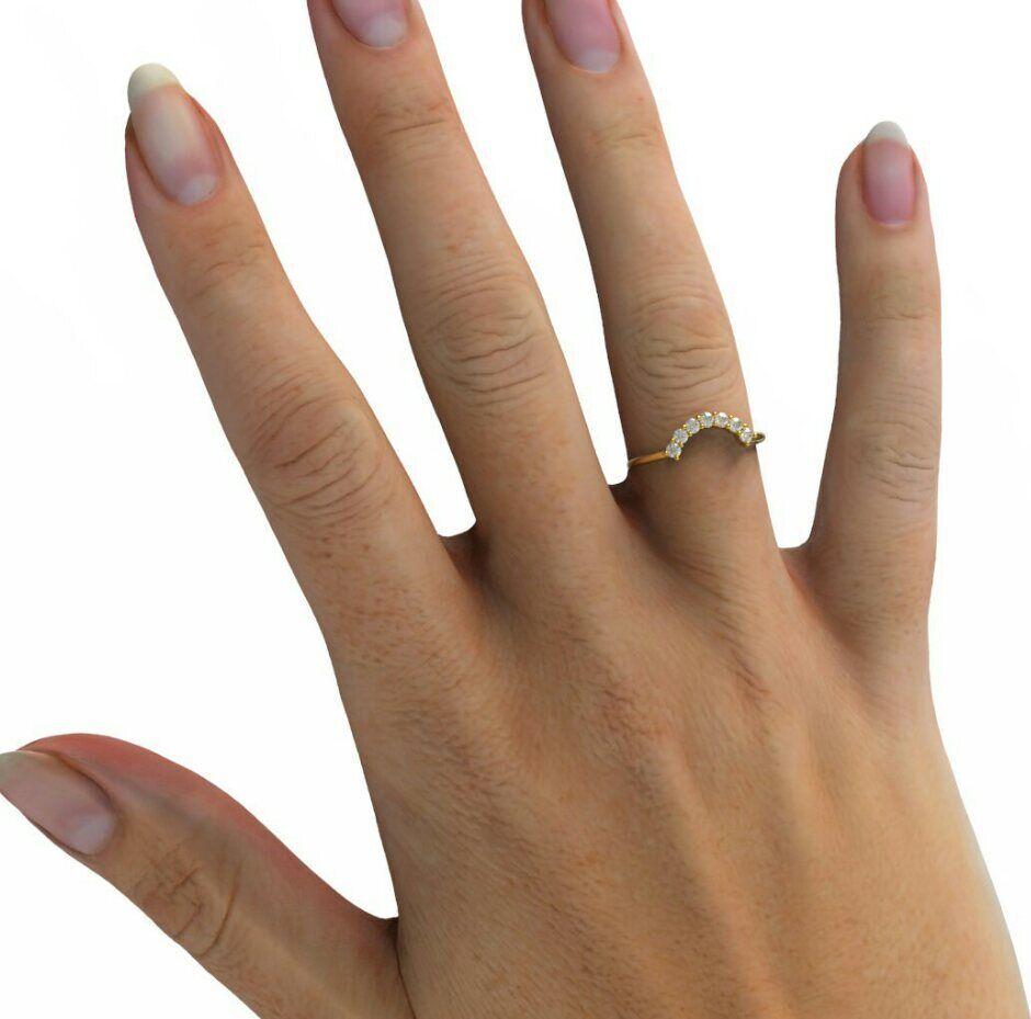 Anneau de mariage en or 14K avec diamant rond et courbé Bague empilable Cadeau de la Saint-Valentin Neuf - En vente à Chicago, IL