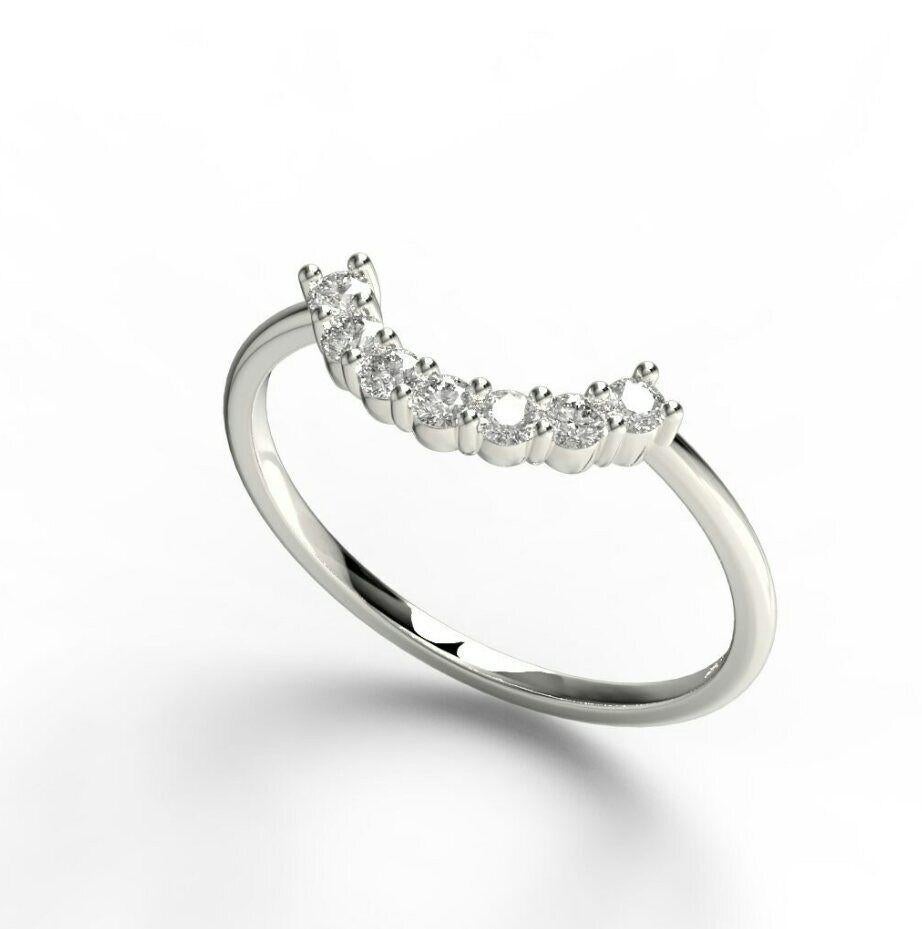 Curved Diamond Wedding Band 14K Gold Runde Diamant Stacking Ring Valentine Geschenk für Damen oder Herren im Angebot