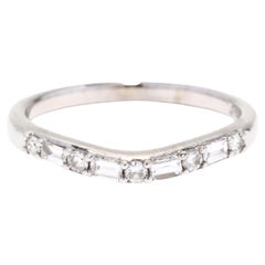 Curved Diamond Wedding Band, 14K White Gold, Baguette