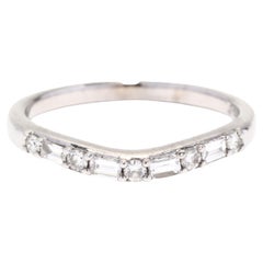 Vintage Curved Diamond Wedding Band, 14K White Gold, Baguette