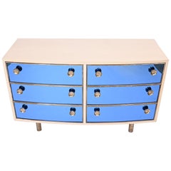 Curved Dresser with Blonde Wood and Blue Crystal Glass