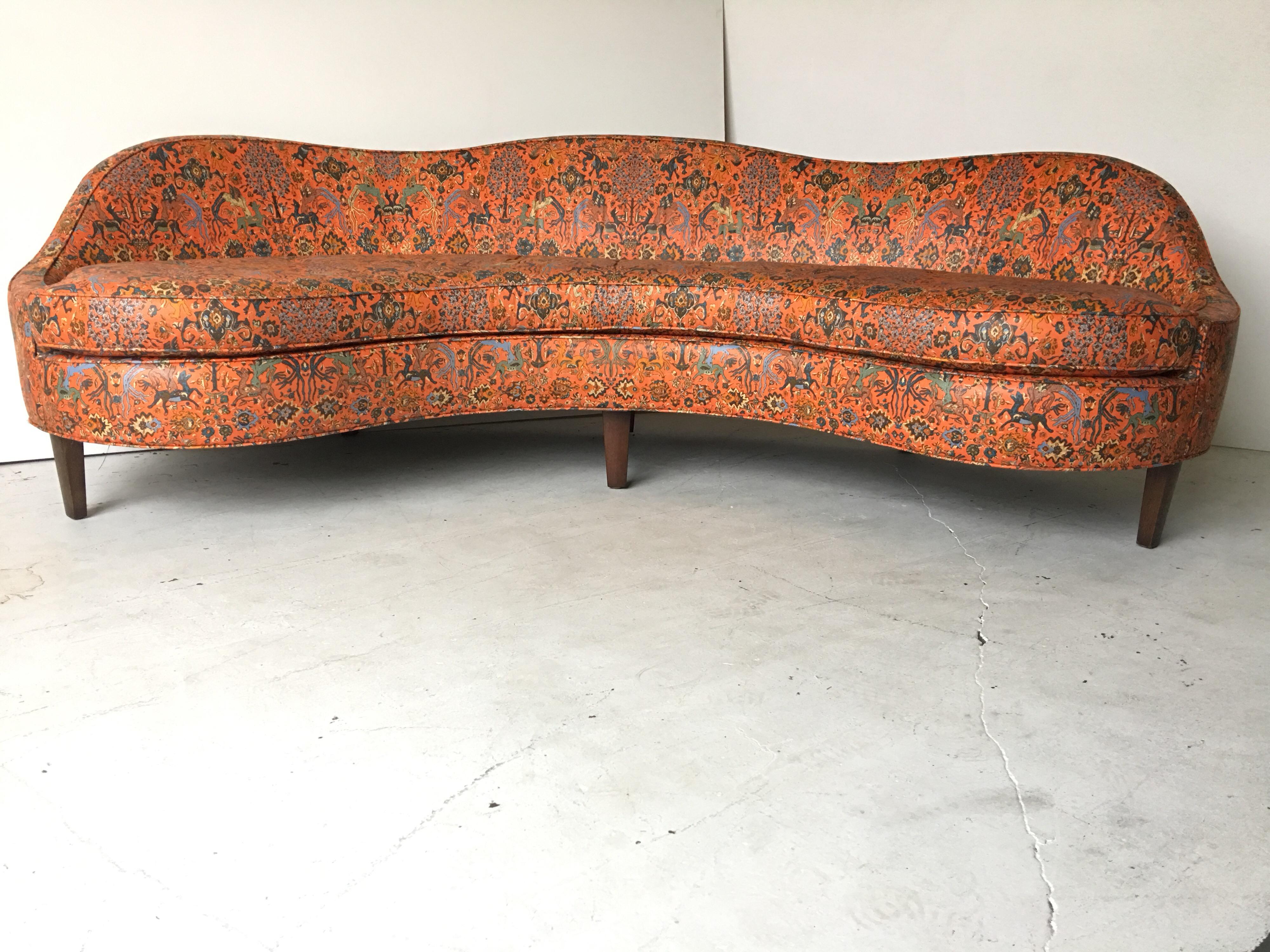 Mid-Century Modern Curved Dunbar Edward Wormley Sofa Orig Asia Fabric