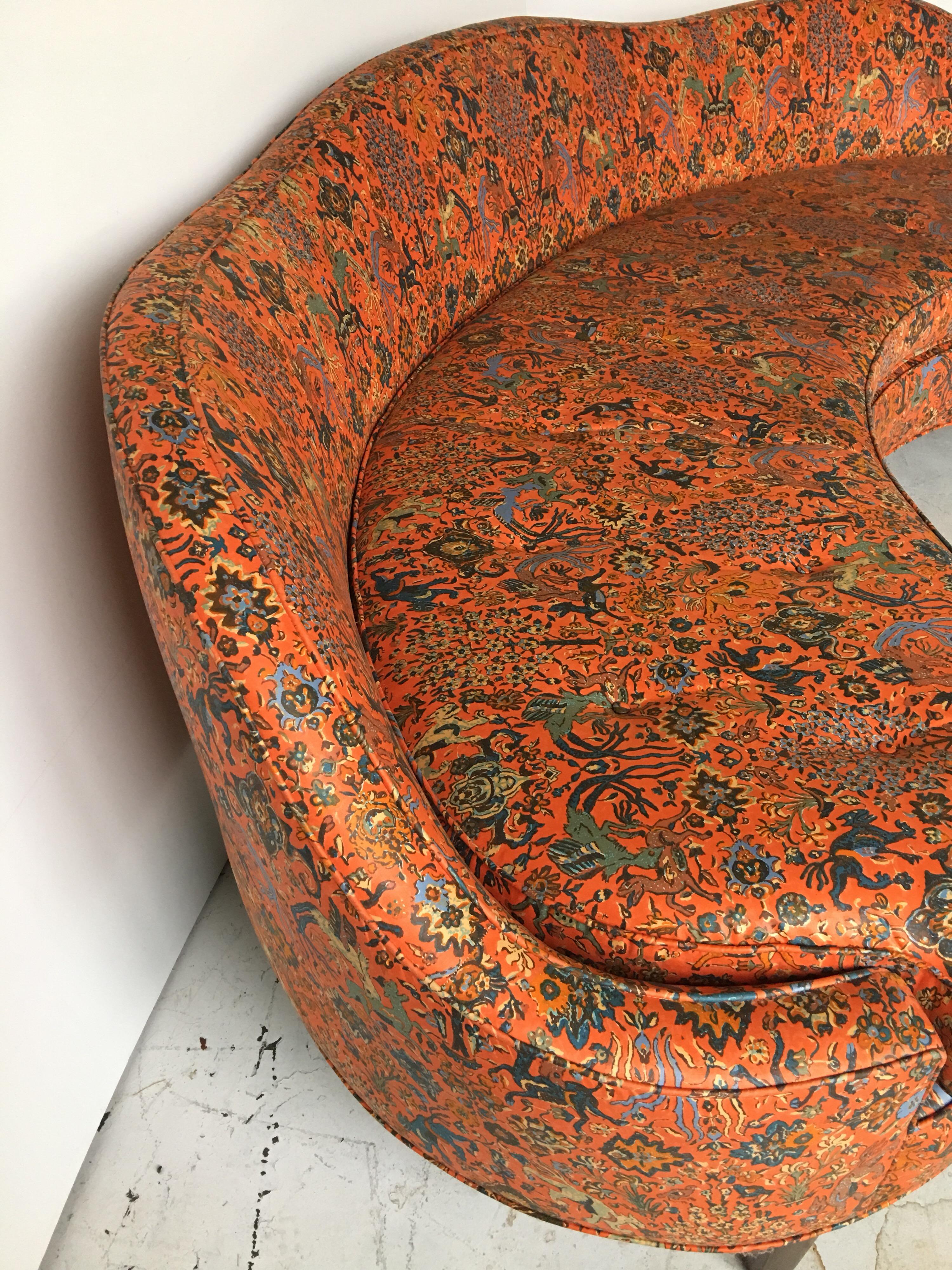Curved Dunbar Edward Wormley Sofa Orig Asia Fabric In Good Condition In Tulsa, OK