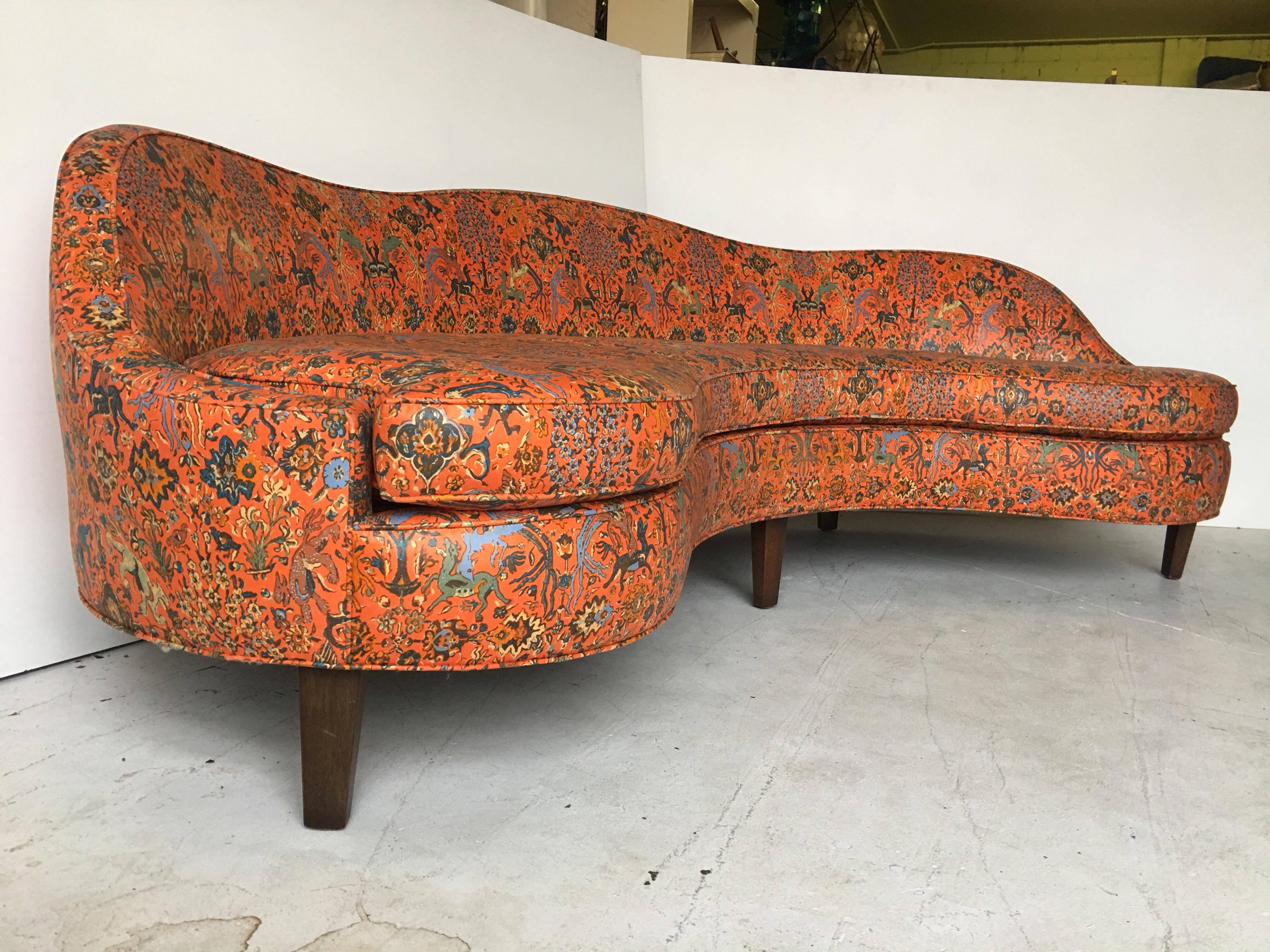 20th Century Curved Dunbar Edward Wormley Sofa Orig Asia Fabric