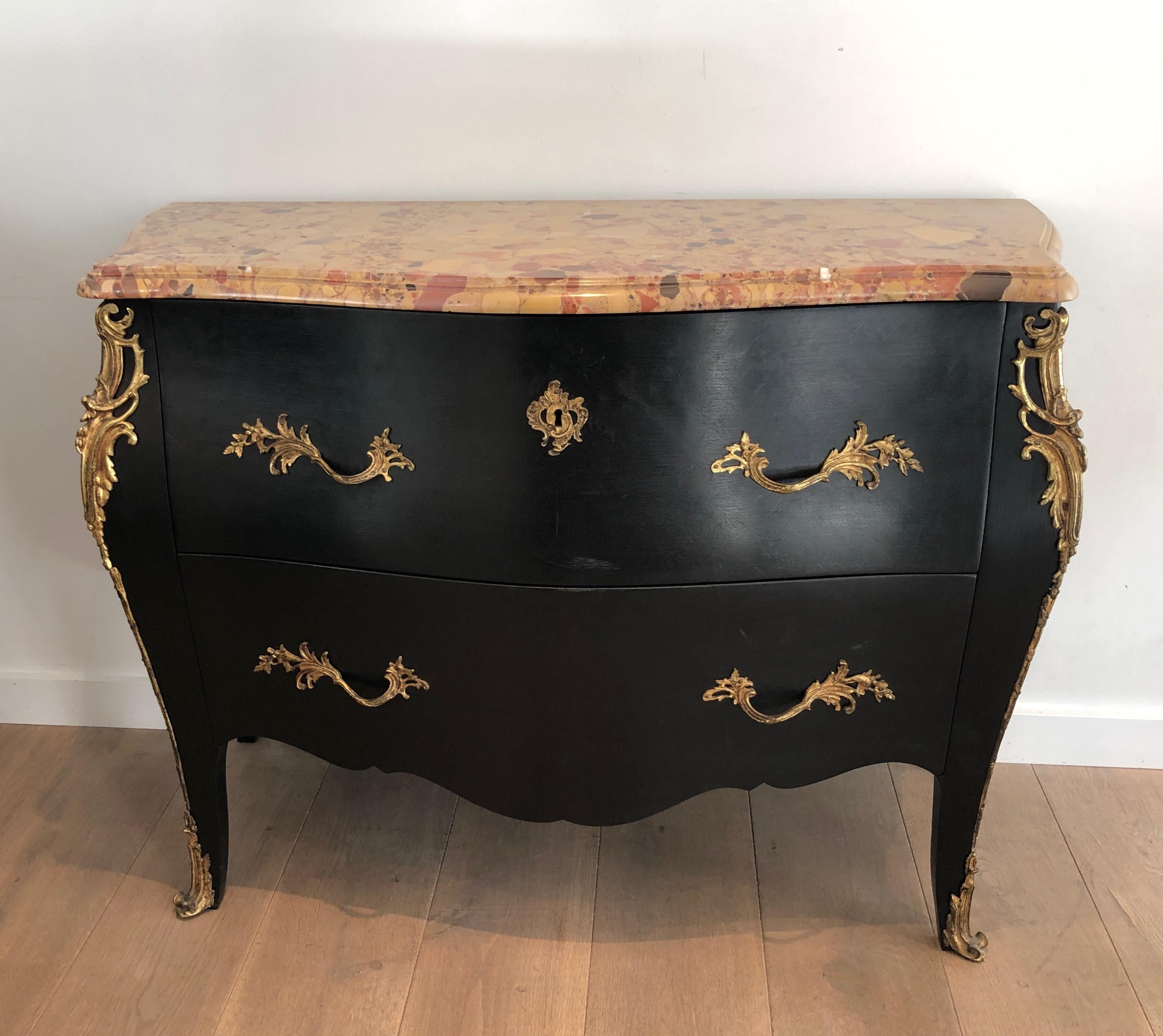 Curved Ebonized Chest of Drawers with Bronze Elements Stamped De Beyne Roubaix For Sale 6
