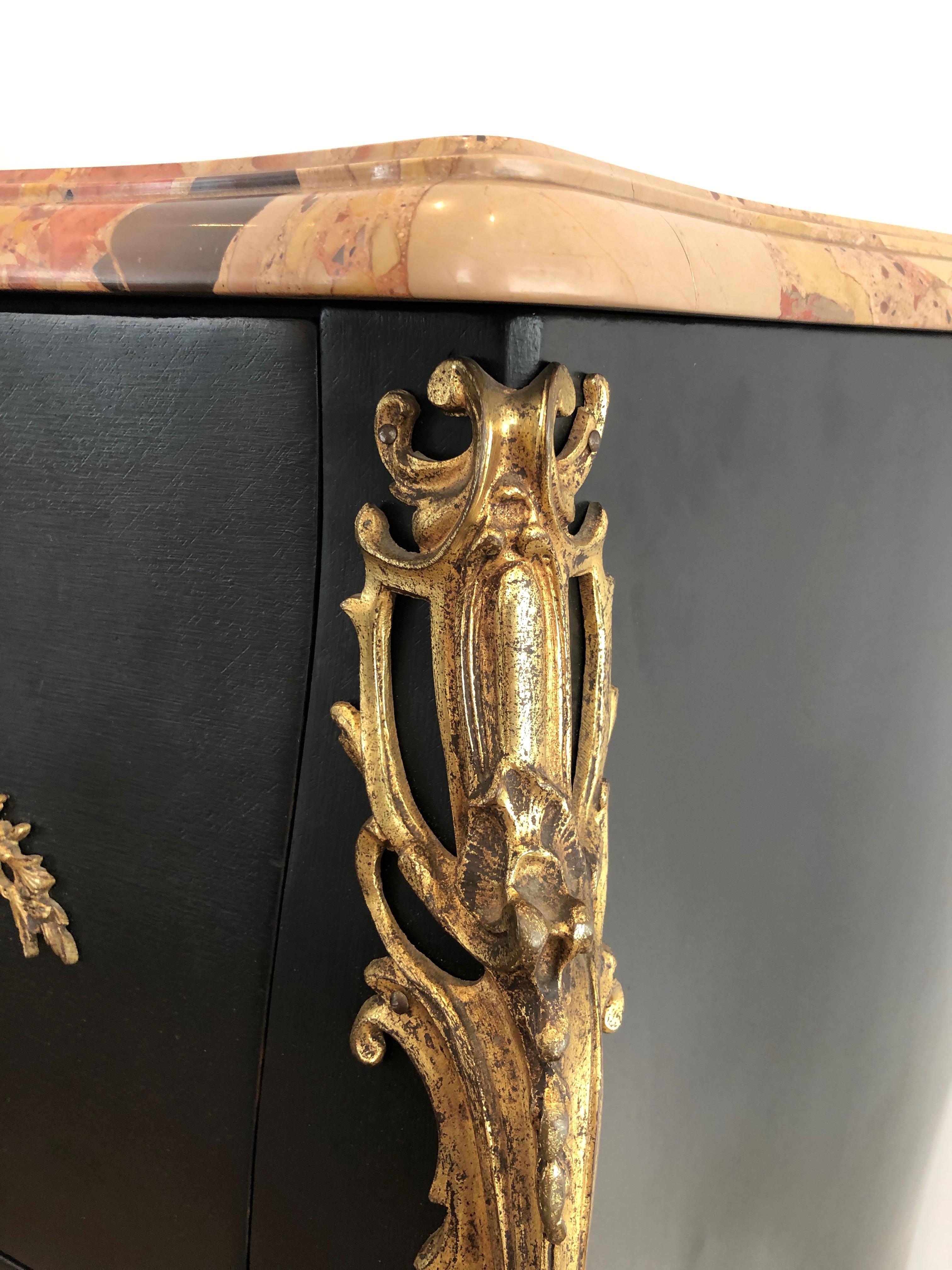 Curved Ebonized Chest of Drawers with Bronze Elements Stamped De Beyne Roubaix For Sale 10