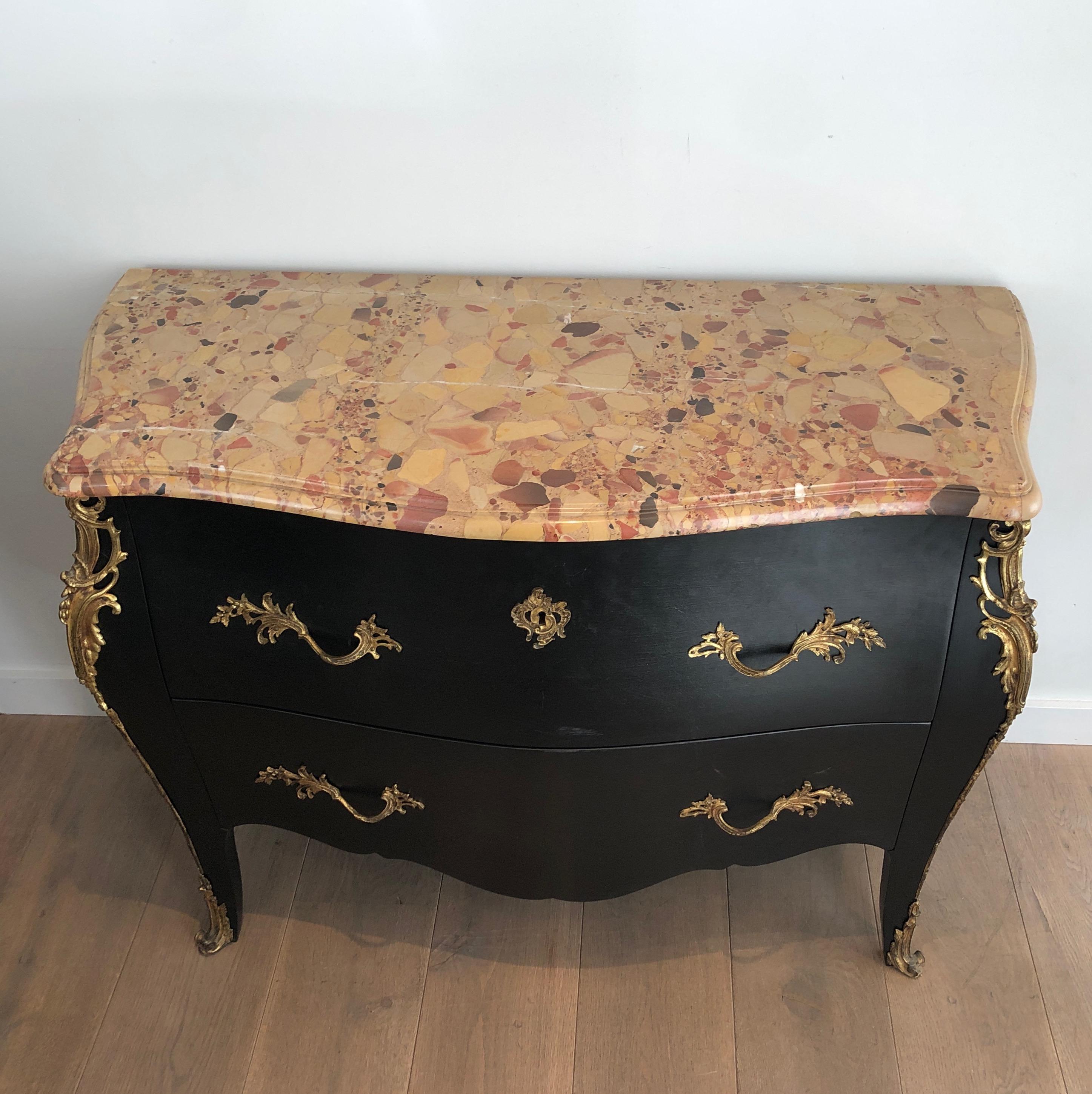 Curved Ebonized Chest of Drawers with Bronze Elements Stamped De Beyne Roubaix For Sale 13