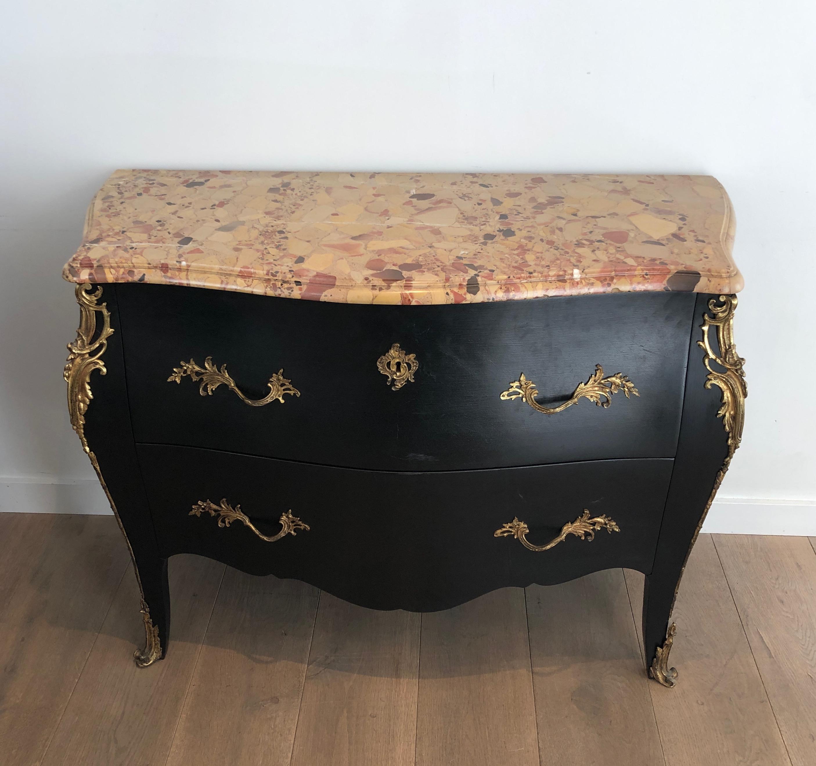 Curved Ebonized Chest of Drawers with Bronze Elements Stamped De Beyne Roubaix For Sale 14