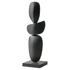 Curved Elegance Still Stand No19: Standing Black Wooden Totem by Joel Escalona