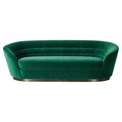 Curved Emerald Velvet Sofa with Bronze Plinth  Mid-Century Italian Modern Style