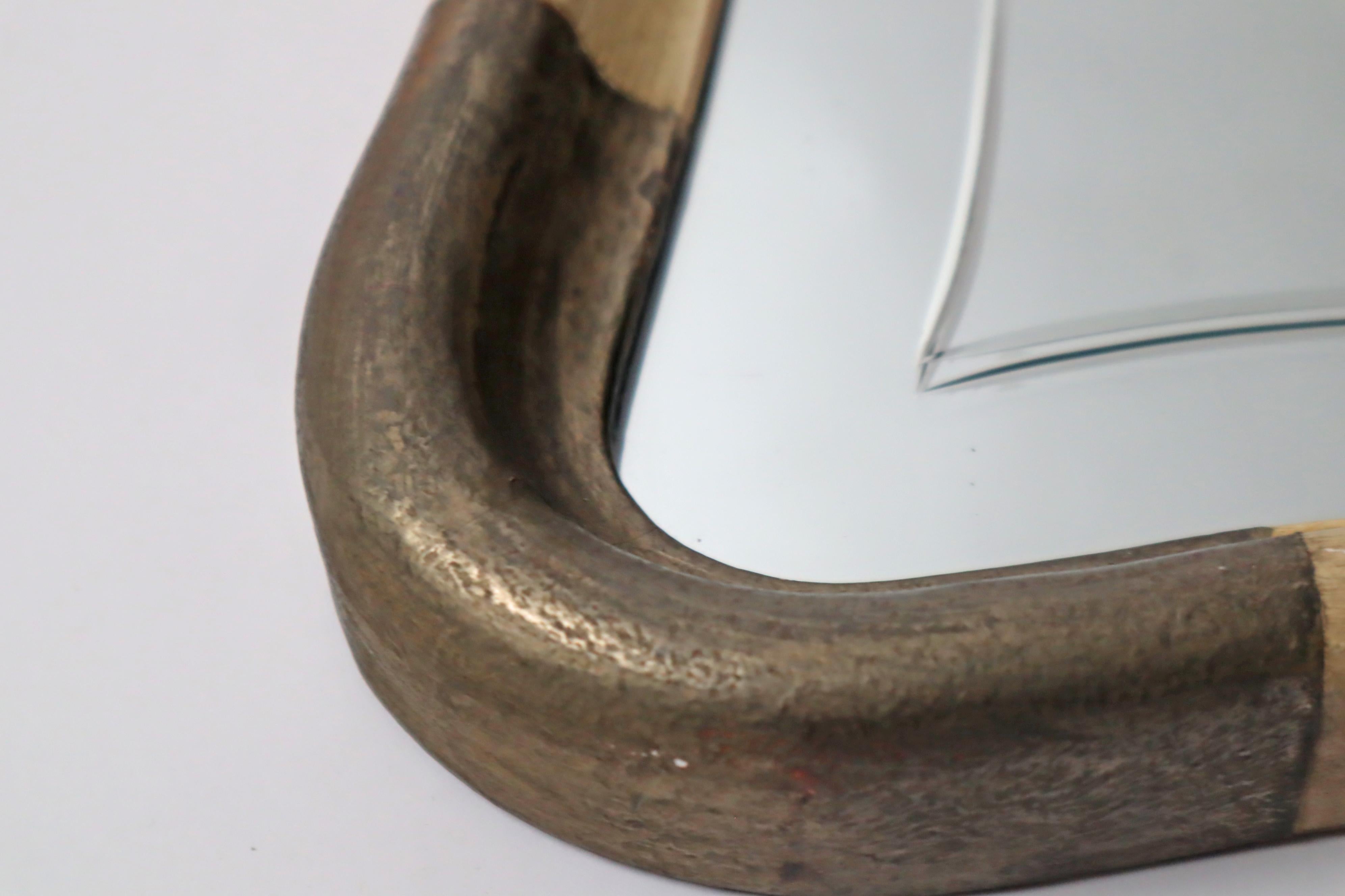 Espejo de Pared Curvo Grabado en Oro Blanco Art Deco Moderno, Italia 1950 en venta 4