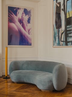 Curved EOF-1 Sofa  by Emmanuel Outy, Oak feets and fabric, Crafted in France