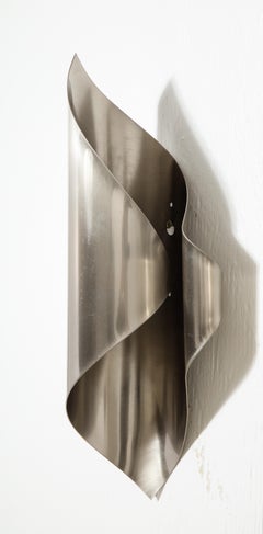 Curved Flame Stainless Sconces, France 1970's