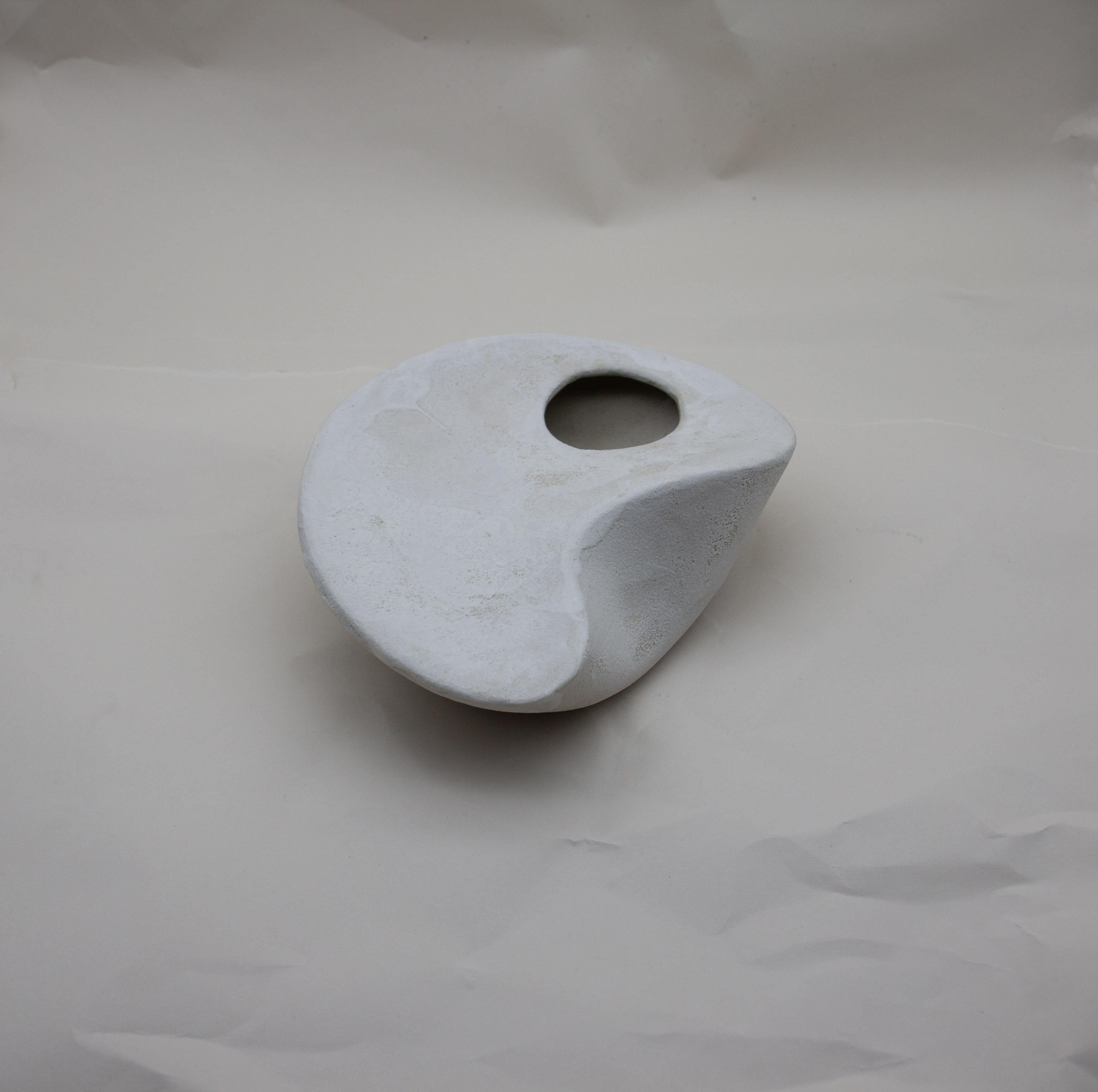 Modern Curved Form Handcrafted Stoneware Sculpture with Porcelain Slip Decoration For Sale