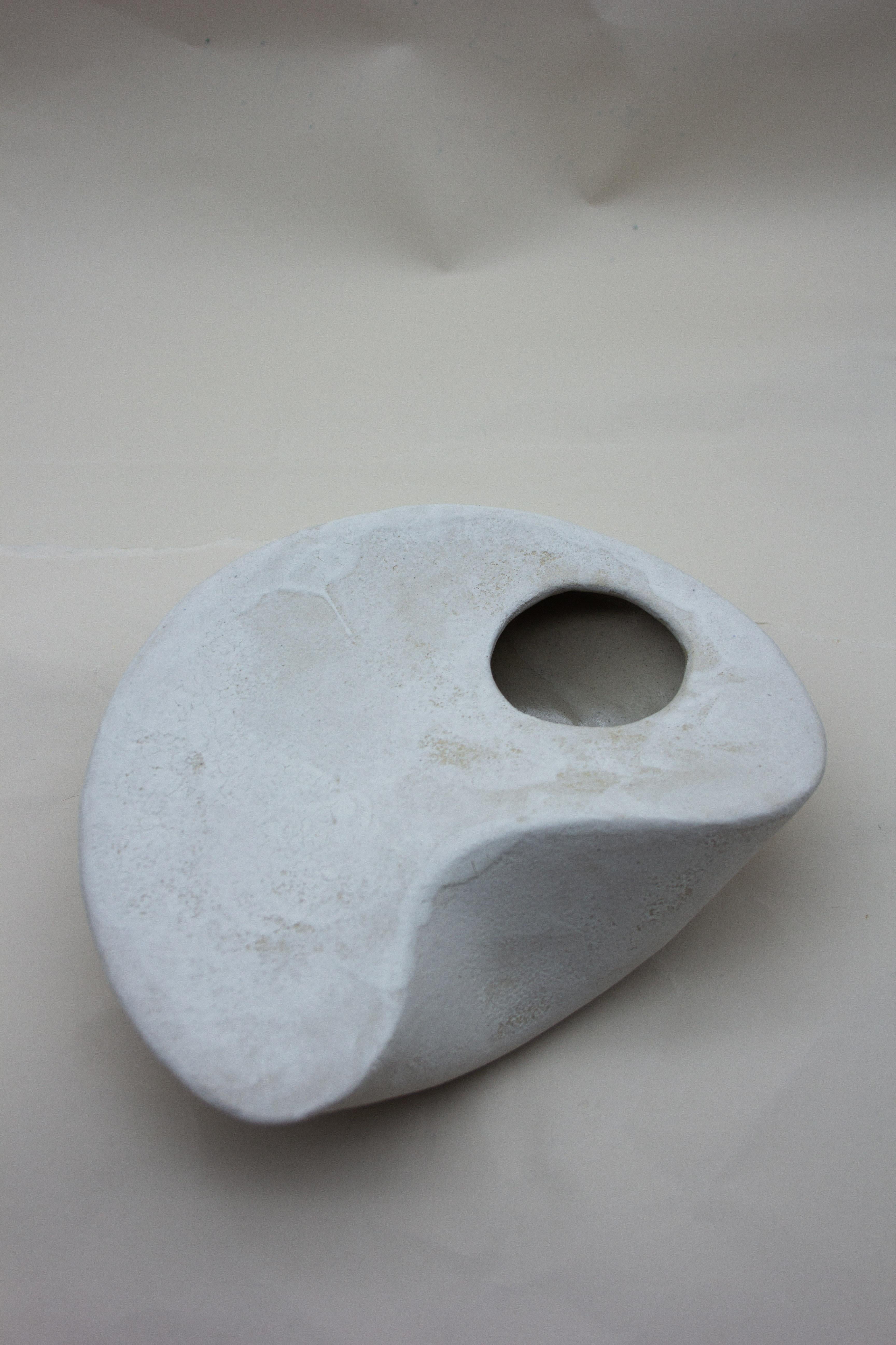 British Curved Form Handcrafted Stoneware Sculpture with Porcelain Slip Decoration For Sale