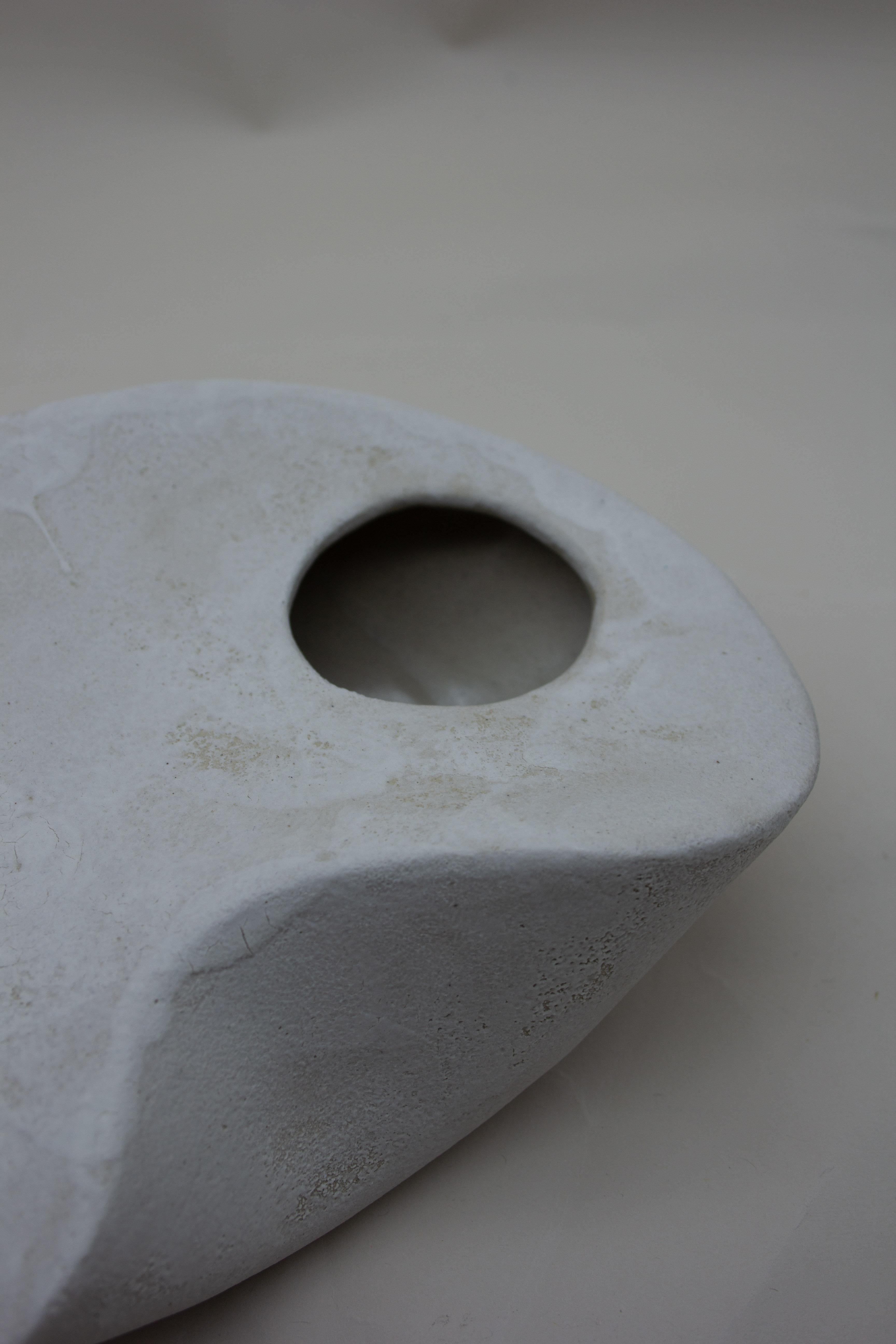 Hand-Crafted Curved Form Handcrafted Stoneware Sculpture with Porcelain Slip Decoration For Sale