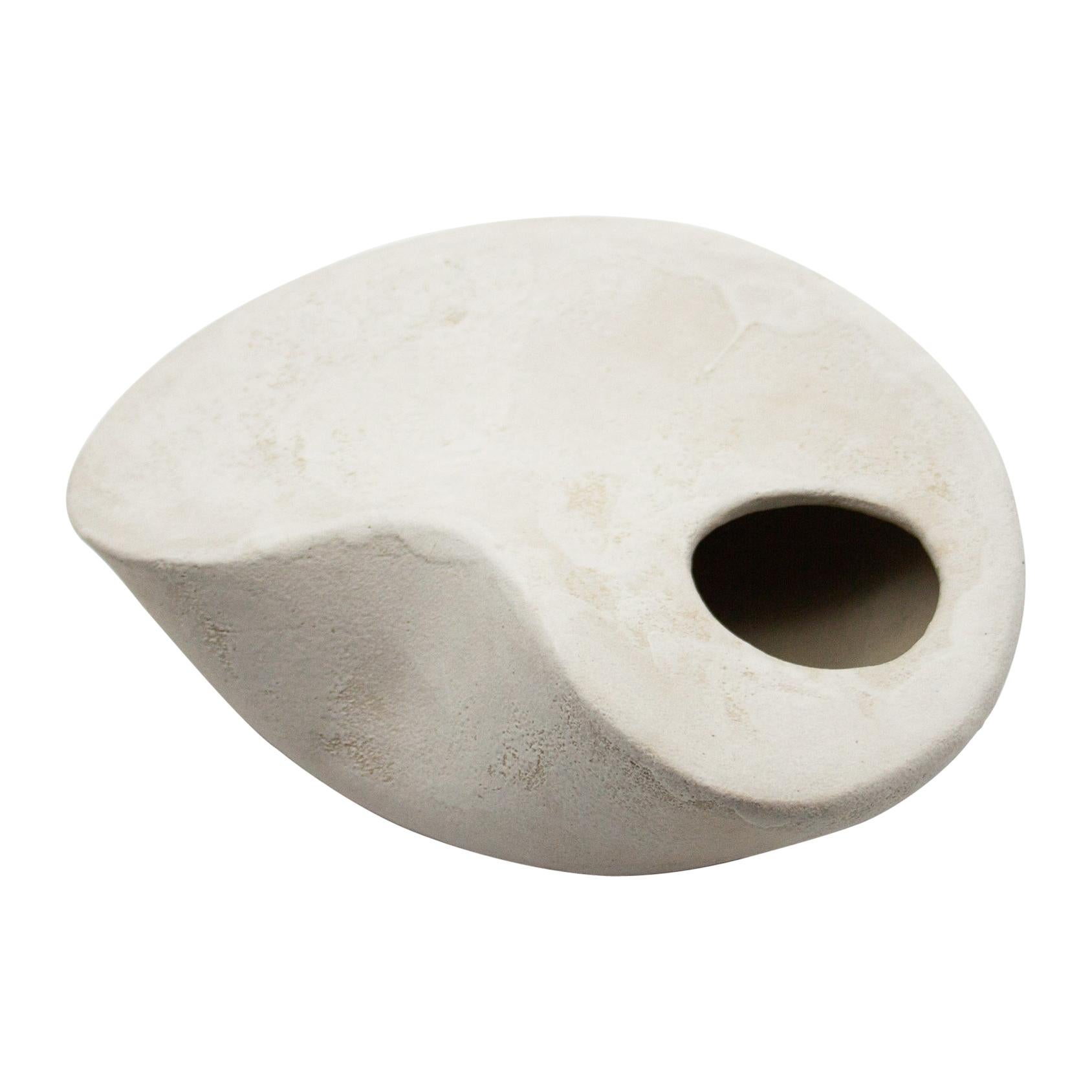Curved Form Handcrafted Stoneware Sculpture with Porcelain Slip Decoration For Sale