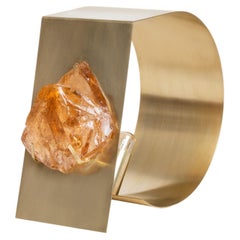 Curved Form, Orange Amber Gem with Satin Brass Table Lamp by Marie Jeunet
