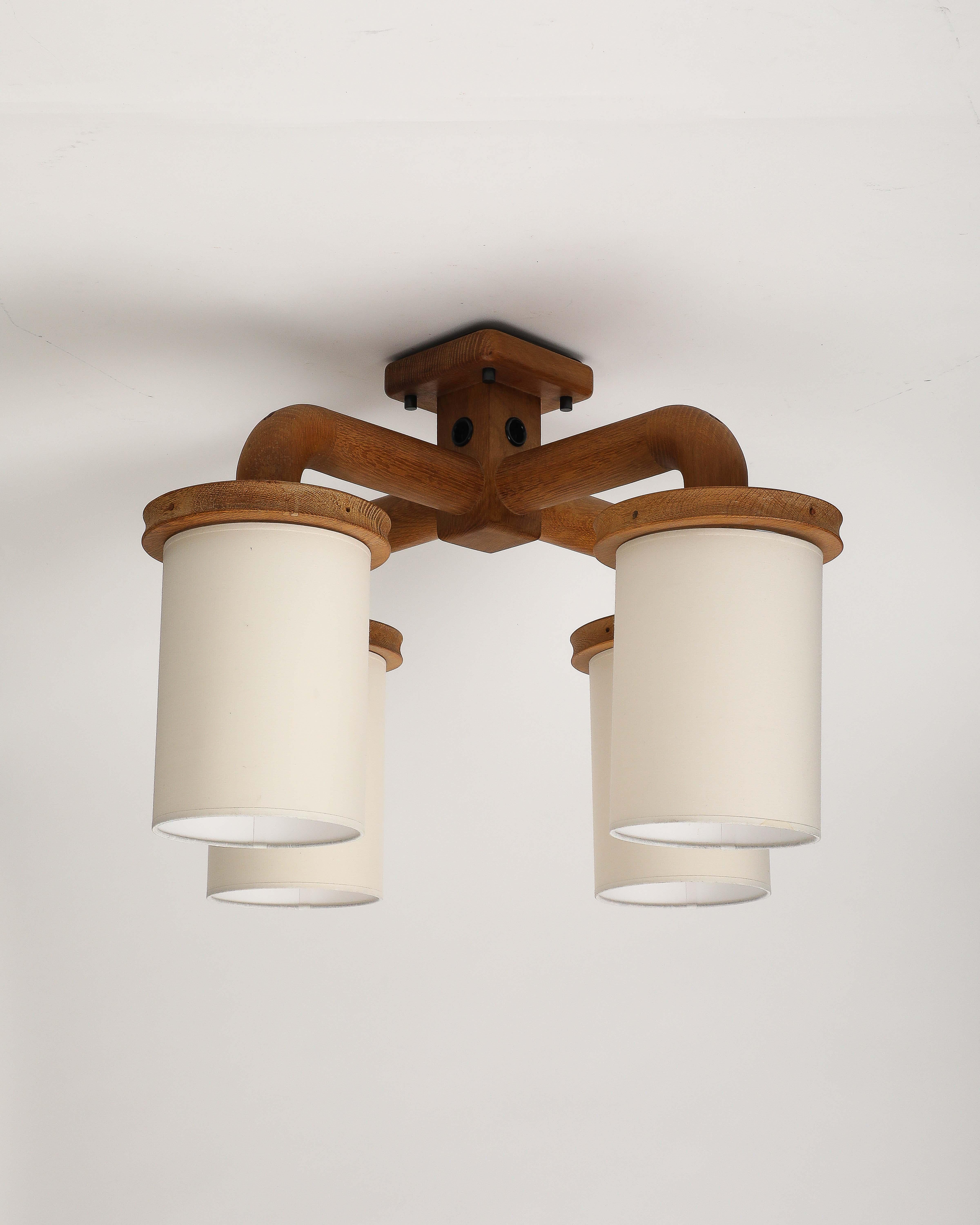 Lampadario curvo a quattro bracci in legno di Guillerme et Chambron, Francia, 1960 ca. in vendita 4