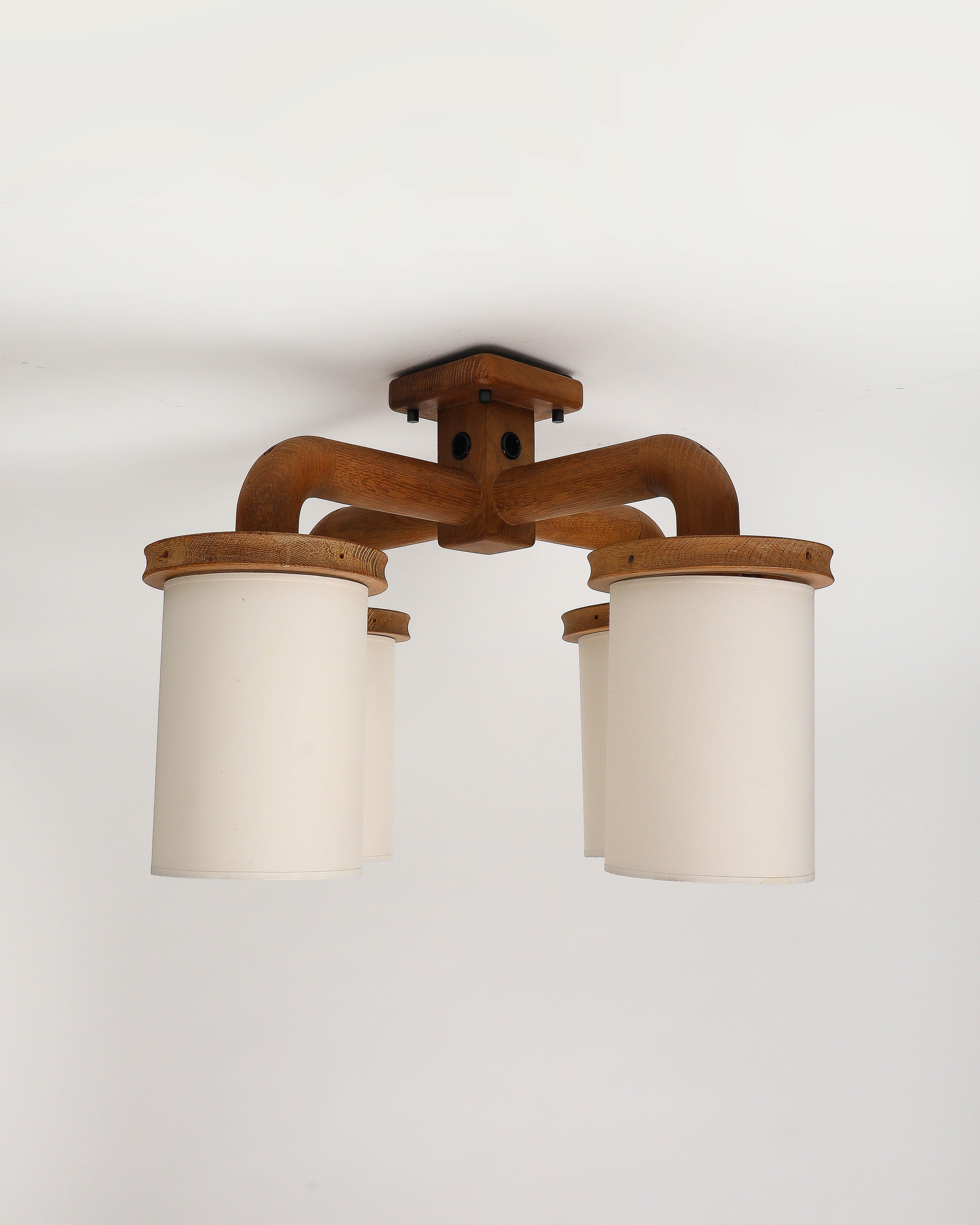 Lampadario curvo a quattro bracci in legno di Guillerme et Chambron, Francia, 1960 ca. in vendita 5