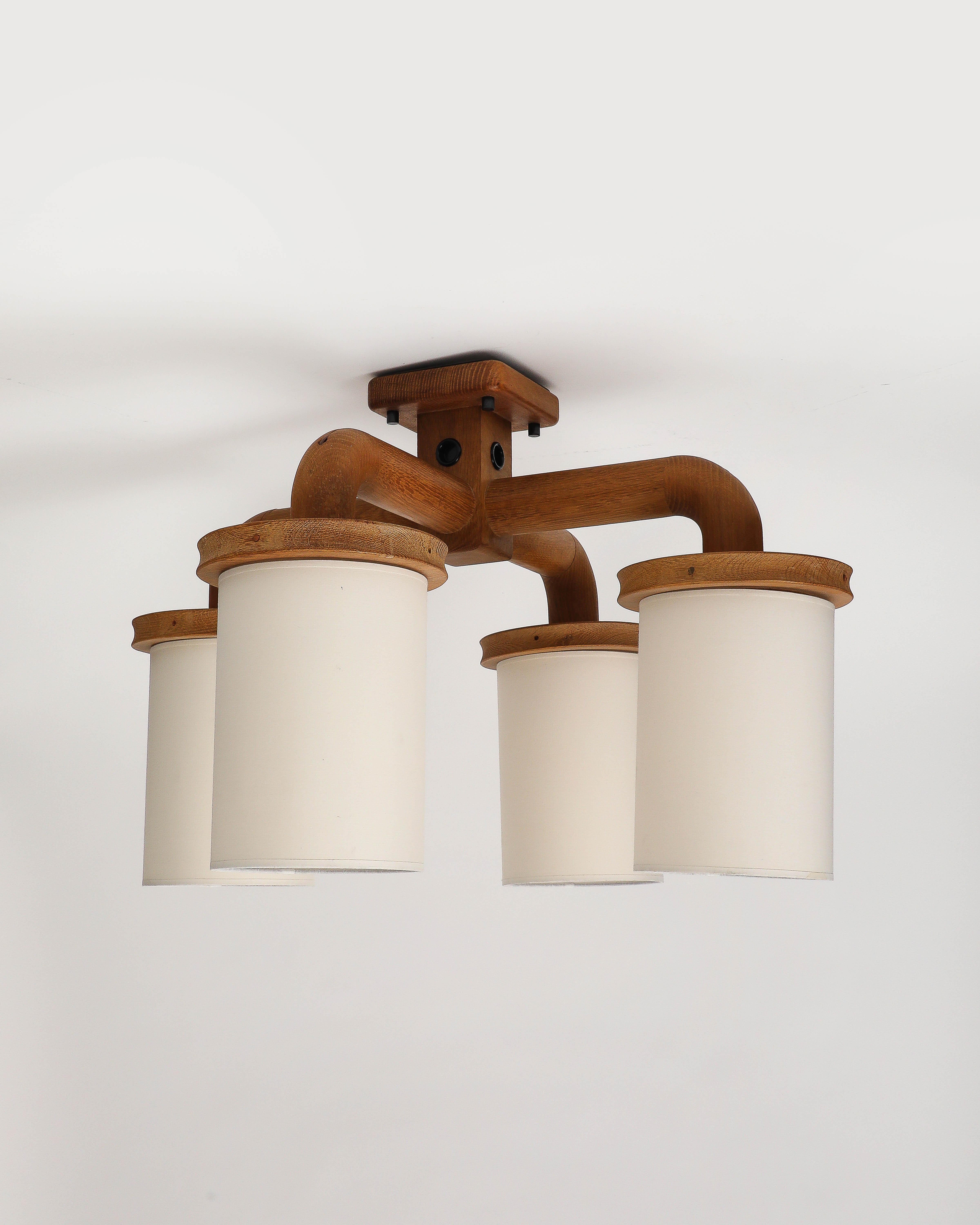 Lampadario curvo a quattro bracci in legno di Guillerme et Chambron, Francia, 1960 ca. in vendita 6