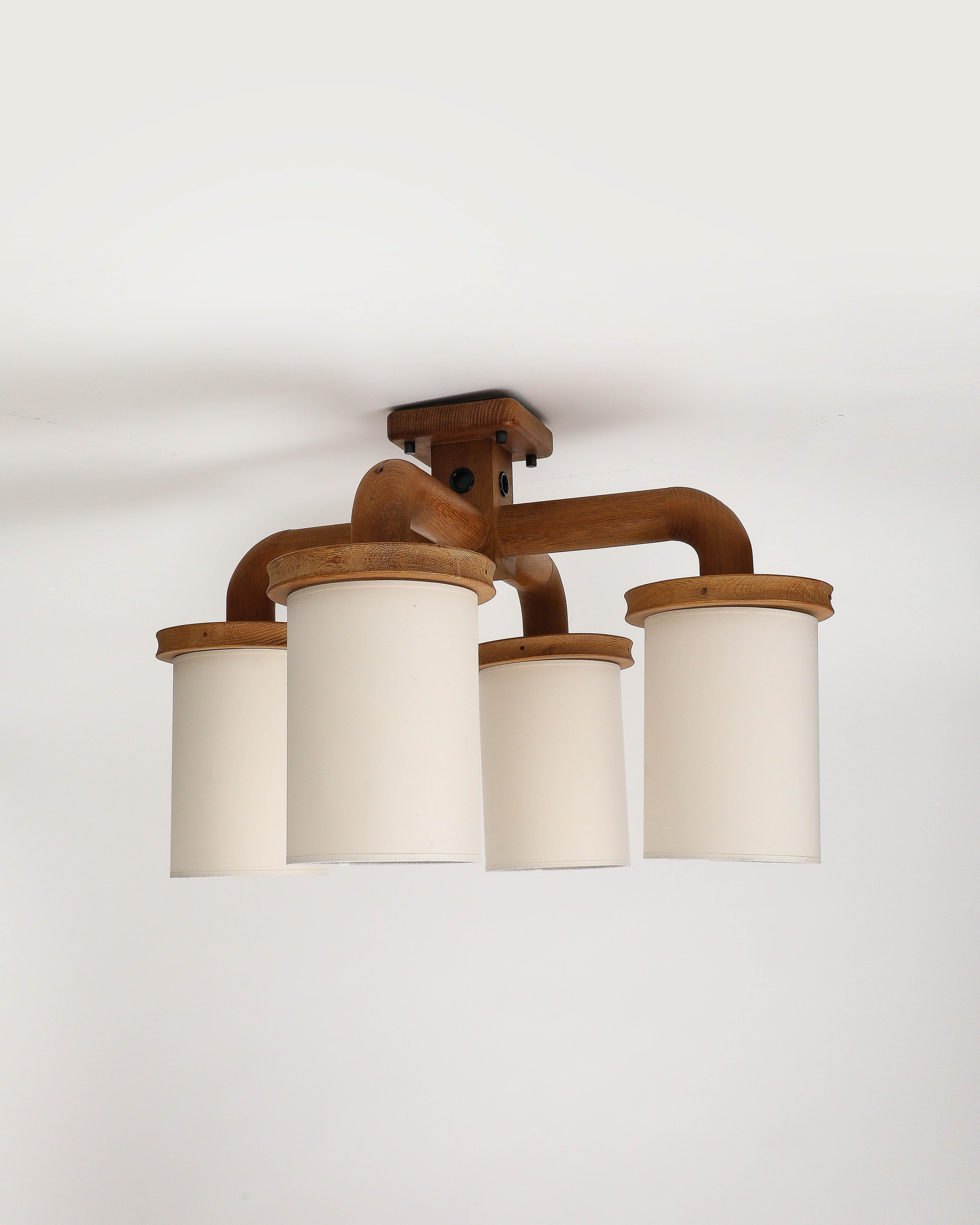 Lampadario curvo a quattro bracci in legno di Guillerme et Chambron, Francia, 1960 ca. in vendita 7