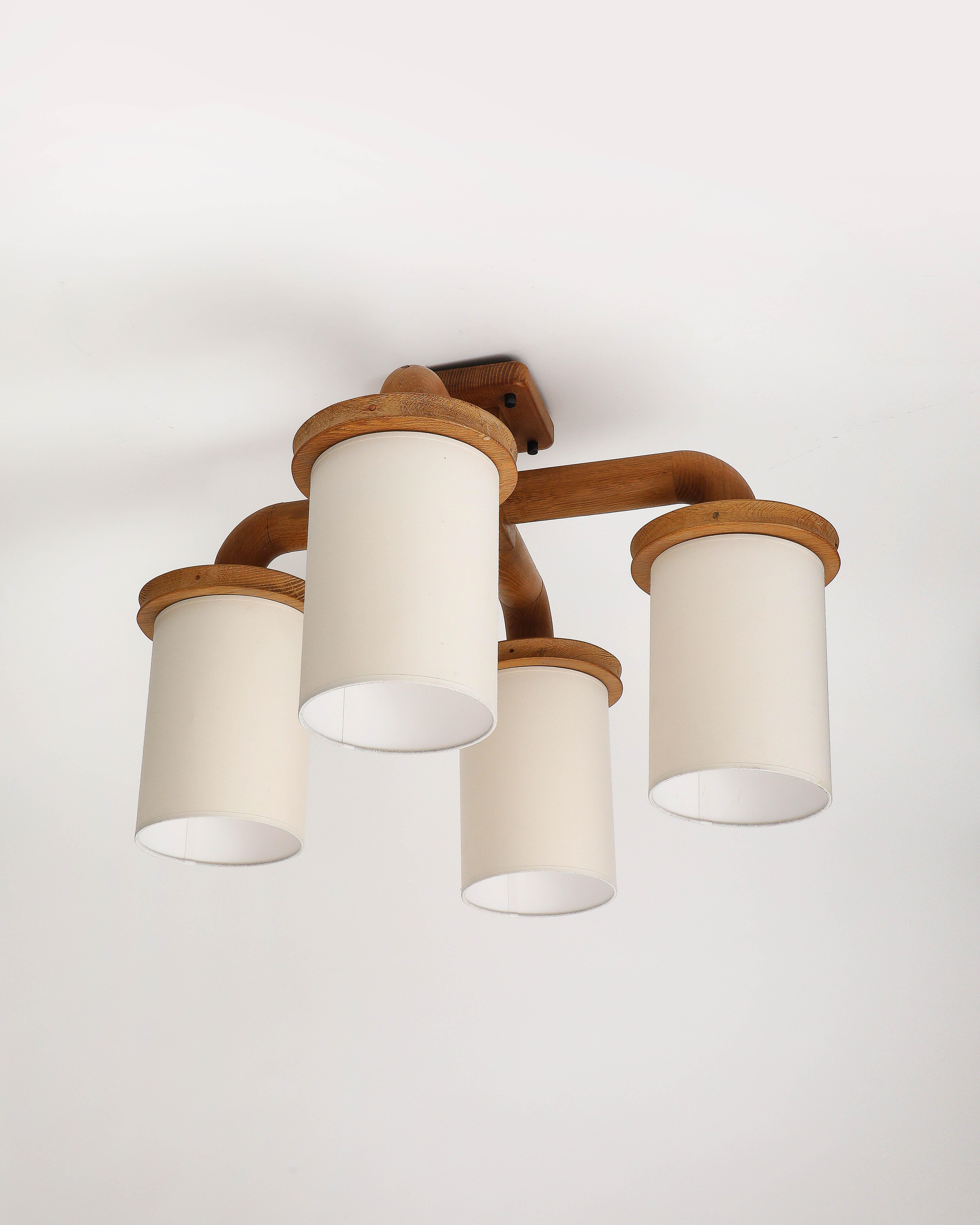 Lampadario curvo a quattro bracci in legno di Guillerme et Chambron, Francia, 1960 ca. in vendita 8