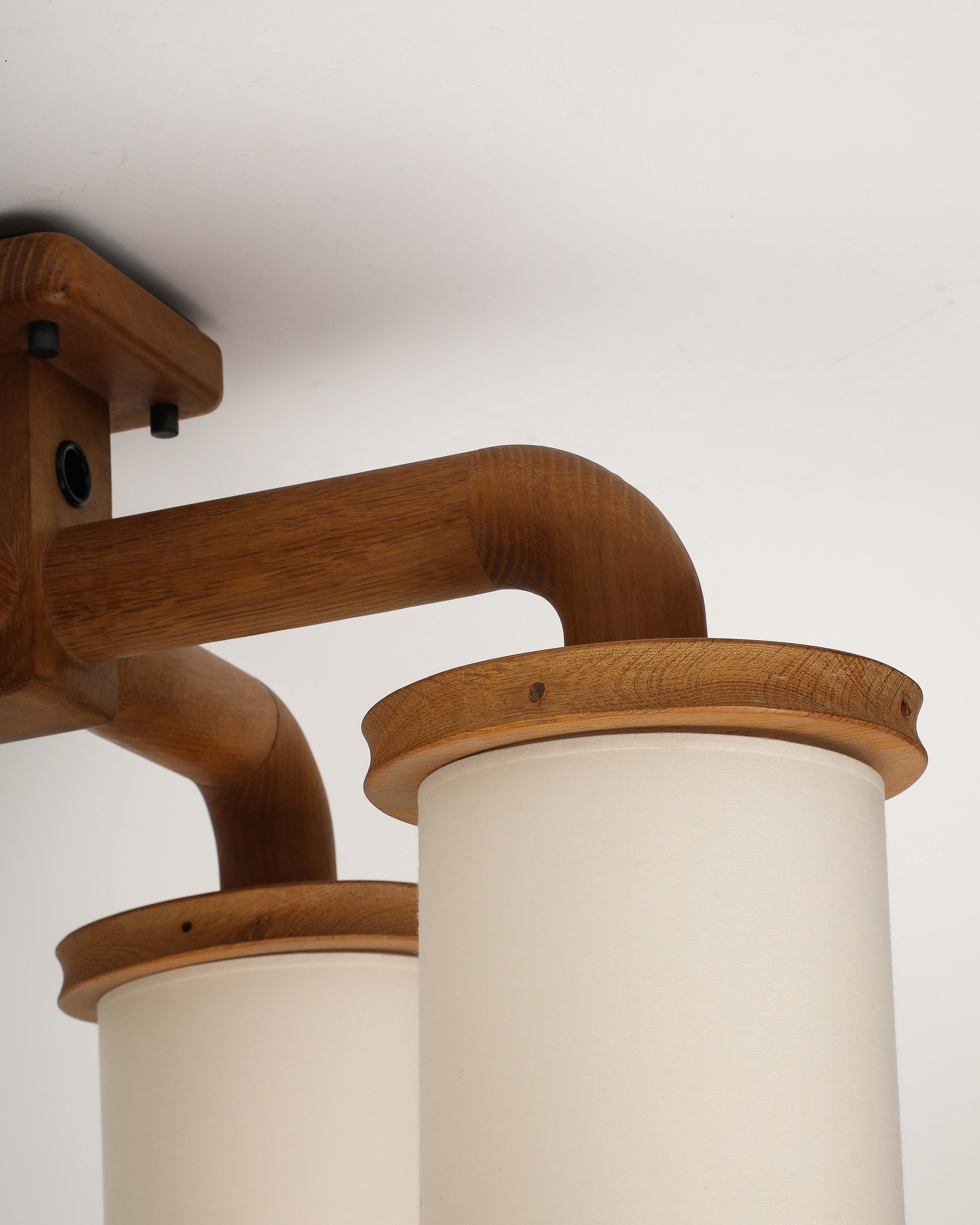 Lampadario curvo a quattro bracci in legno di Guillerme et Chambron, Francia, 1960 ca. in vendita 9