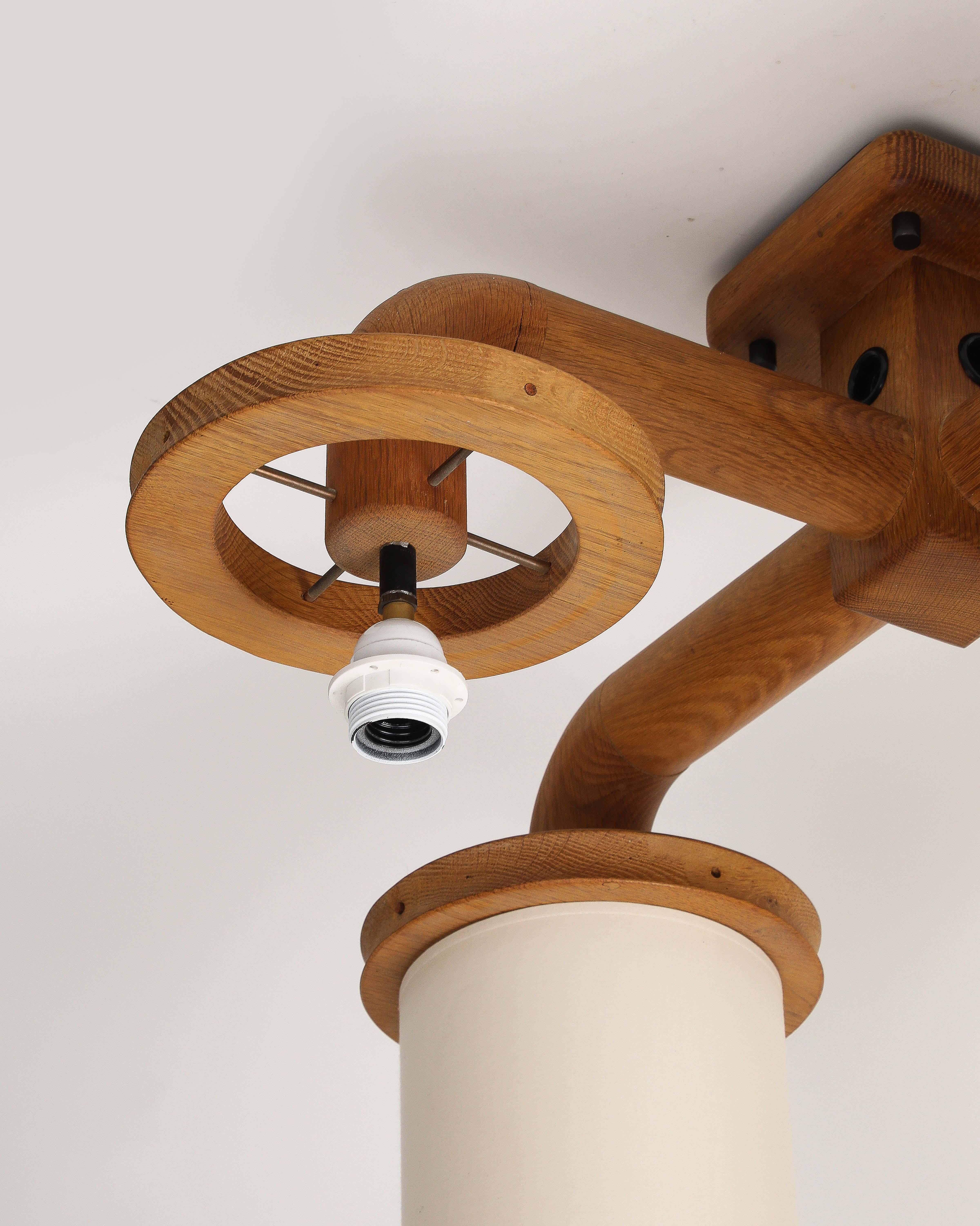 Lampadario curvo a quattro bracci in legno di Guillerme et Chambron, Francia, 1960 ca. in vendita 13