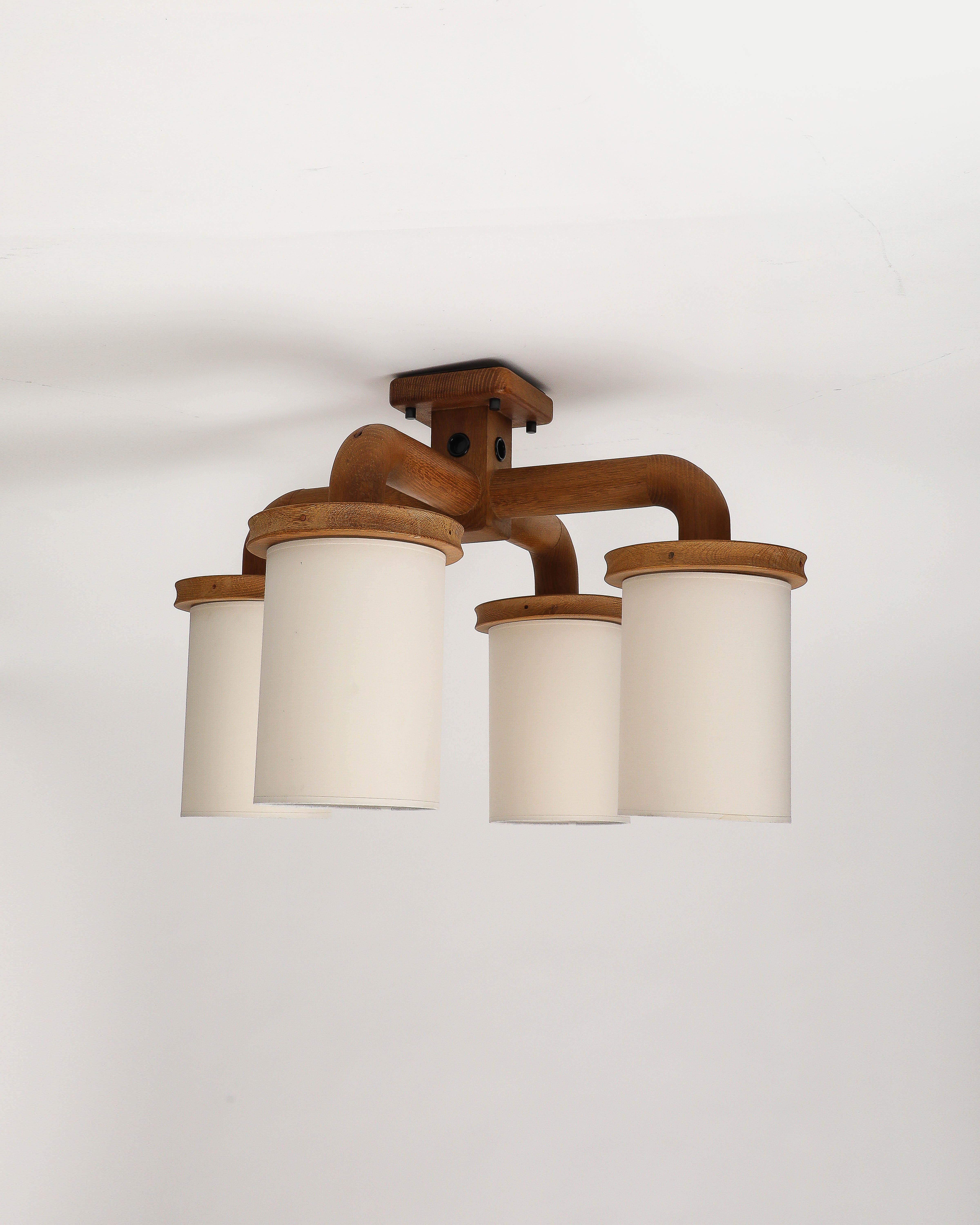 Lampadario curvo a quattro bracci in legno di Guillerme et Chambron, Francia, 1960 ca. in vendita 1