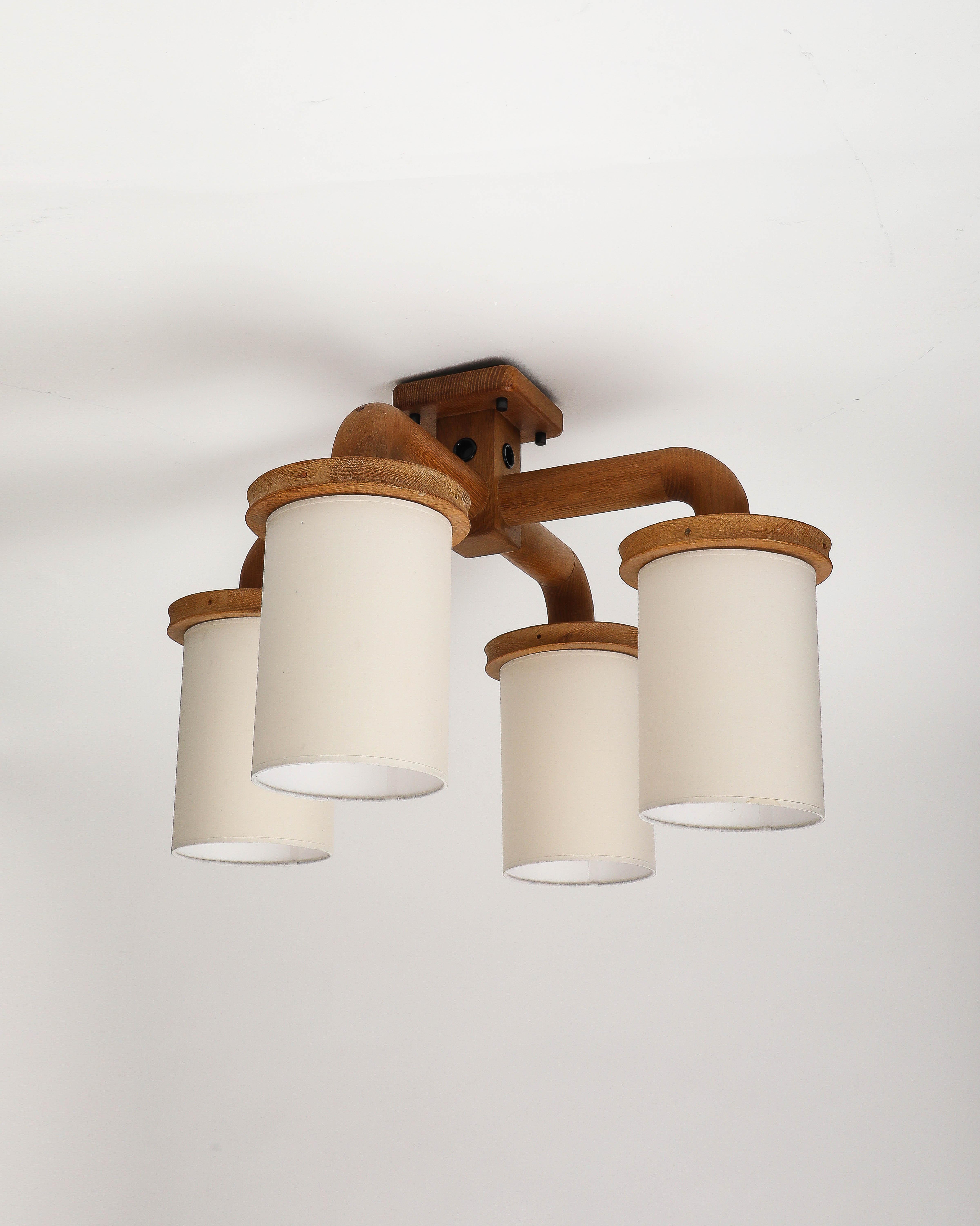 Lampadario curvo a quattro bracci in legno di Guillerme et Chambron, Francia, 1960 ca. in vendita 2