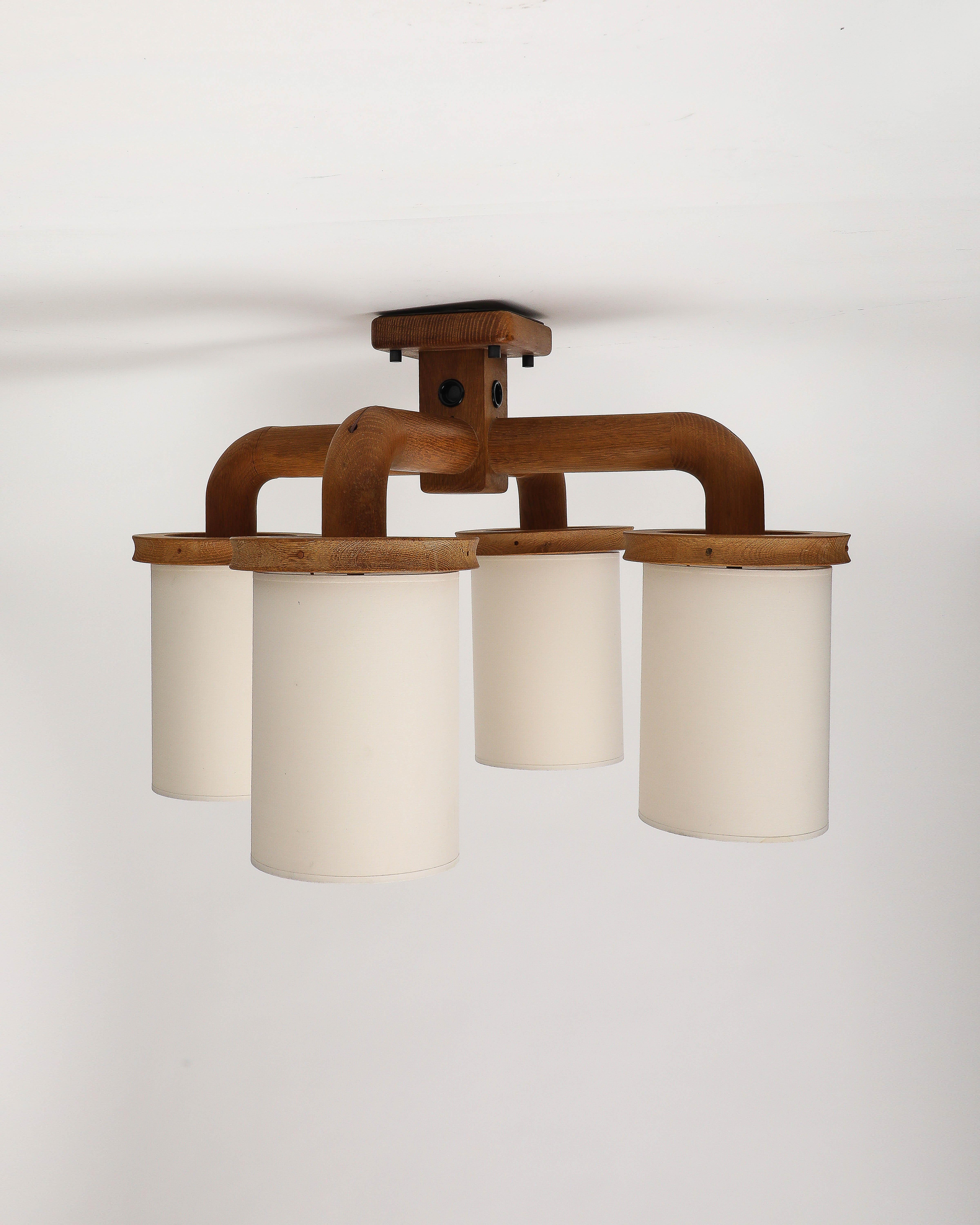 Lampadario curvo a quattro bracci in legno di Guillerme et Chambron, Francia, 1960 ca. in vendita 3