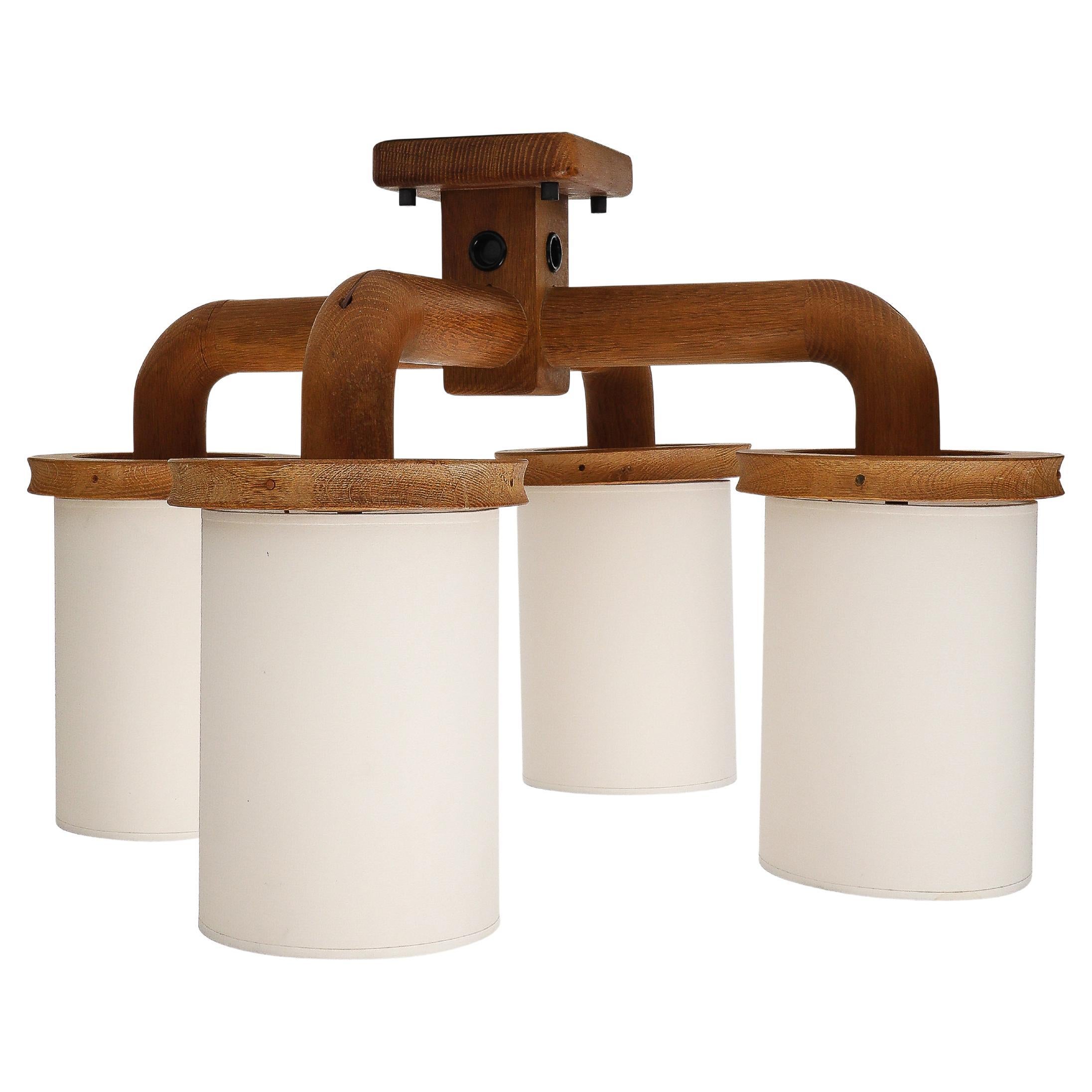 Araña curva de madera de cuatro brazos de Guillerme et Chambron, Francia, c. 1960