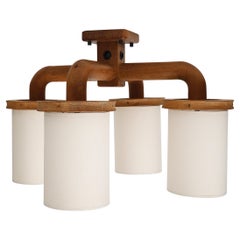 Lustre incurvé à quatre bras en bois par Guillerme et Chambron, France, C.C. 1960