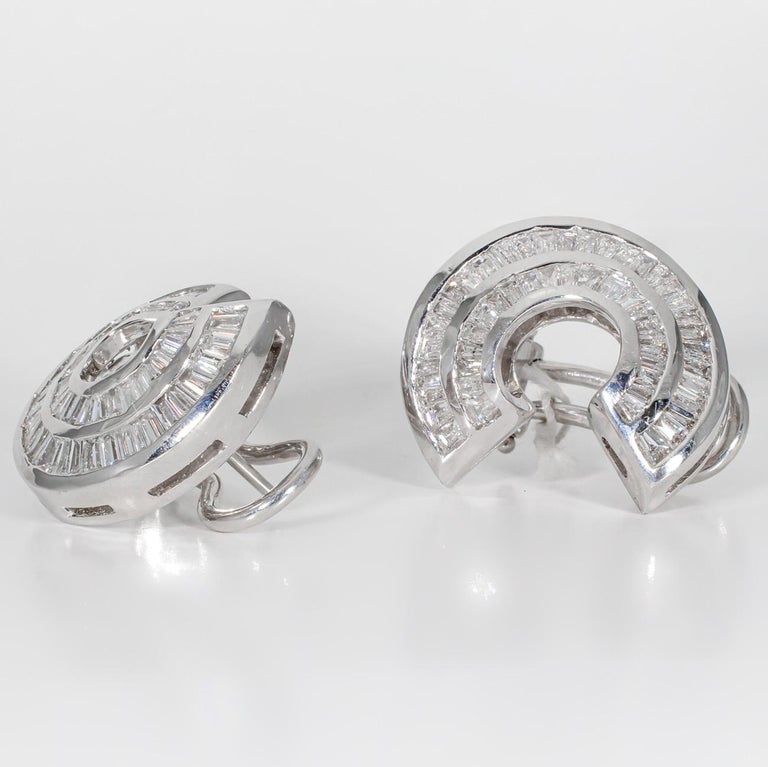 Women's Curved French Clip Earrings with Baguette Diamonds.  D2.75ct.t.w. For Sale