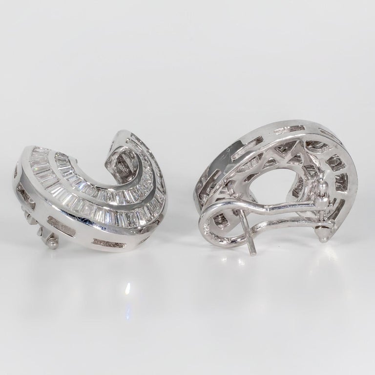 Curved French Clip Earrings with Baguette Diamonds.  D2.75ct.t.w. For Sale 1